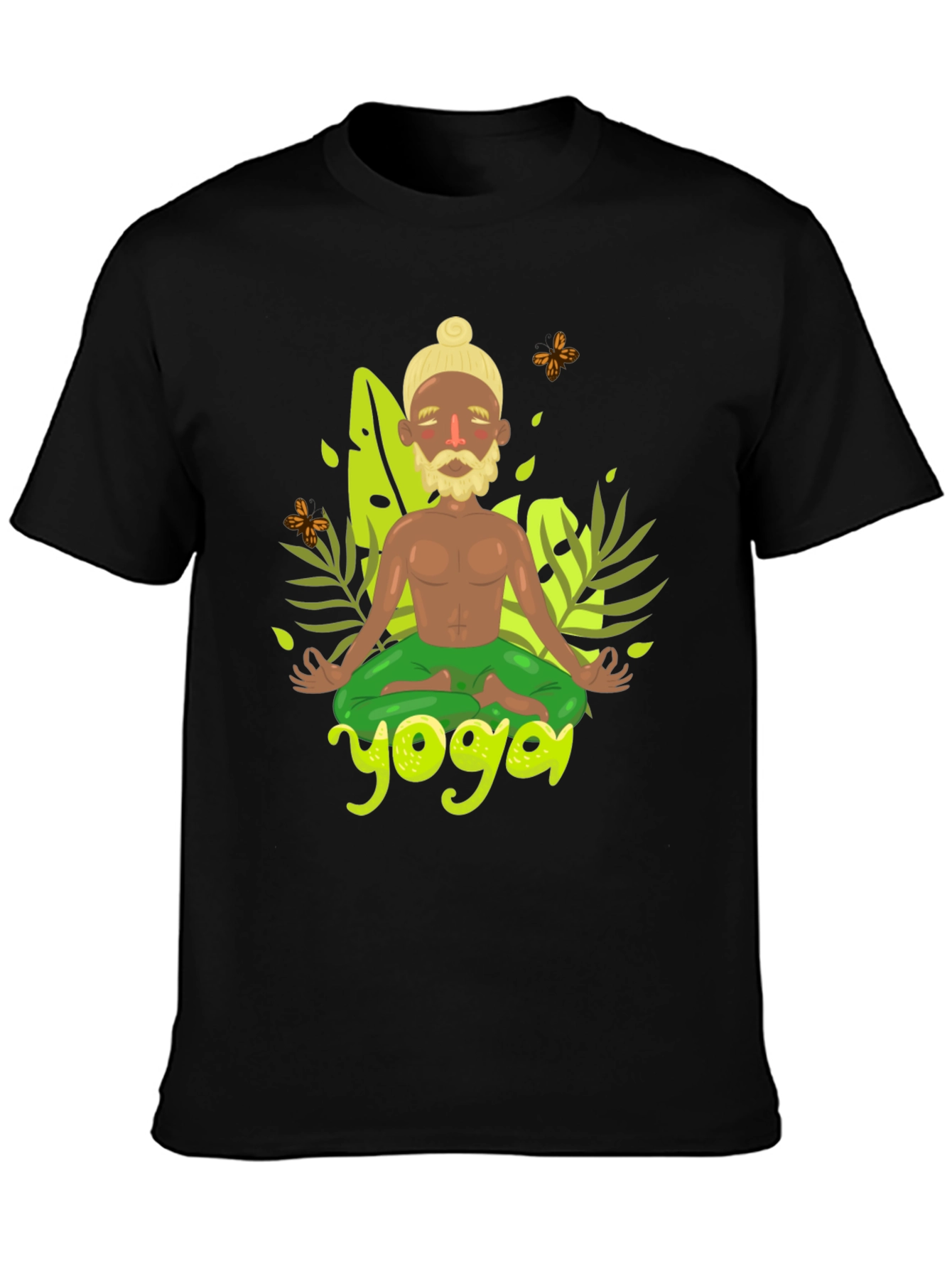 Yoga Cartoon Print Black Tee