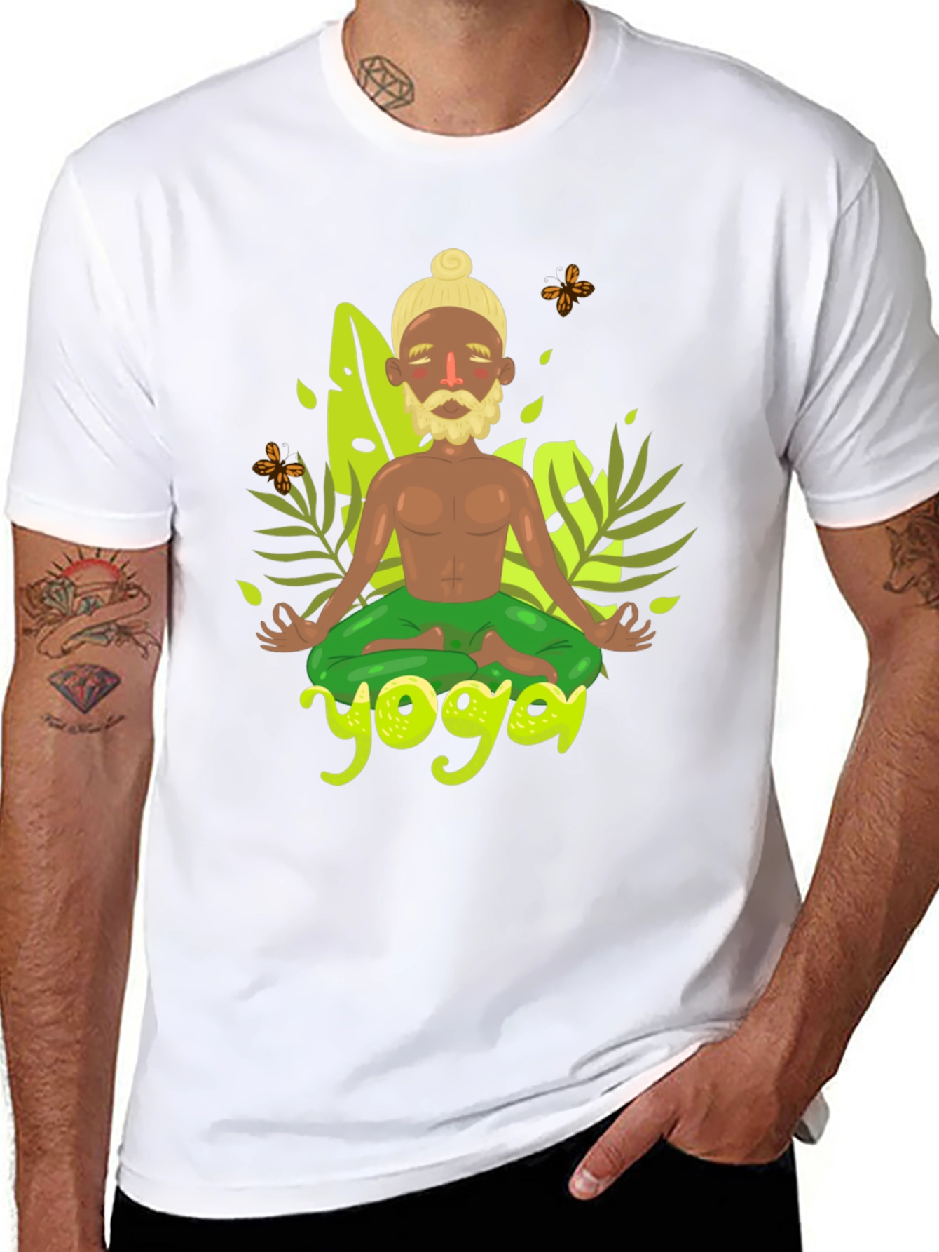 Yoga Cartoon Print Black Tee
