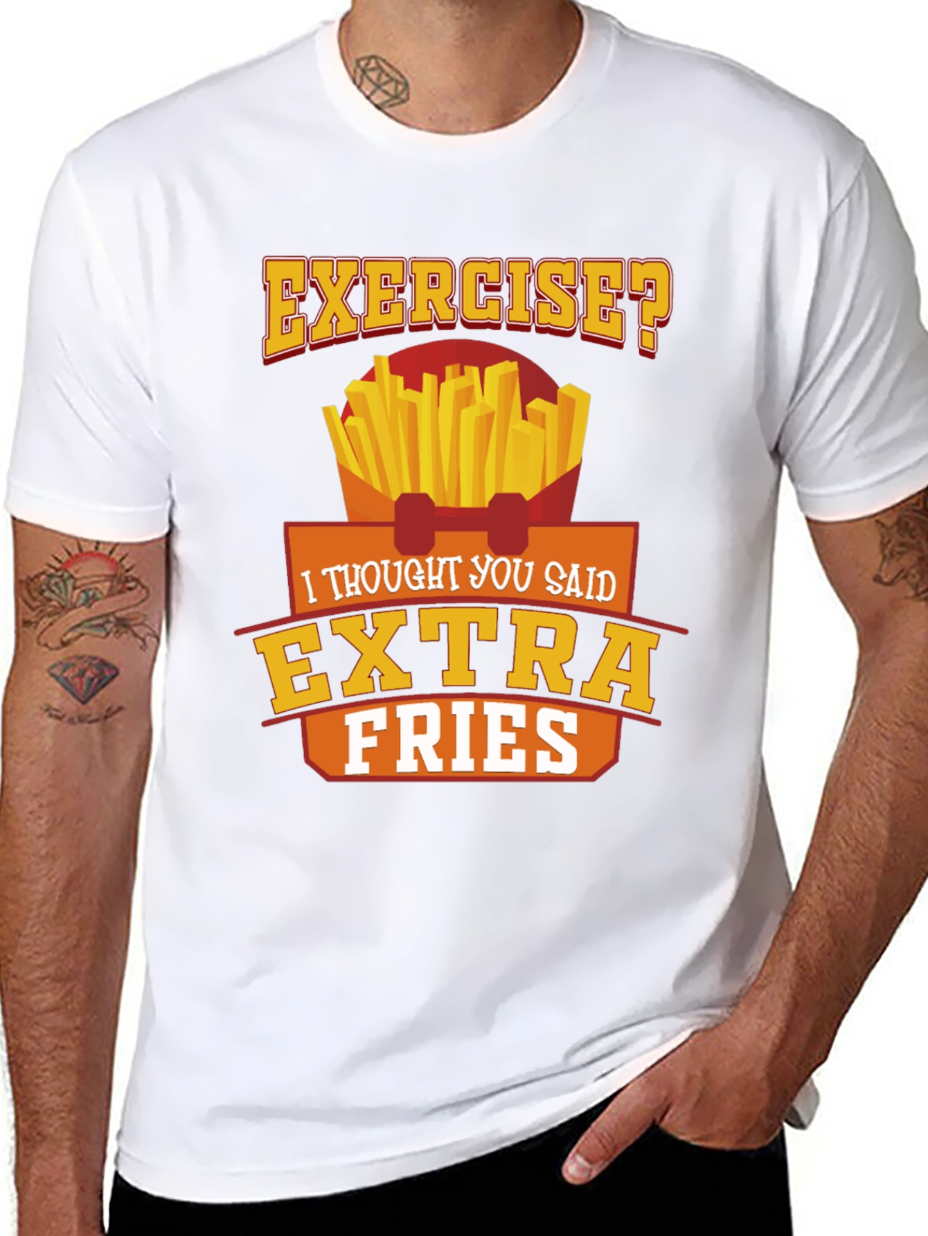 Exercise? Extra Fries Black Graphic Tee