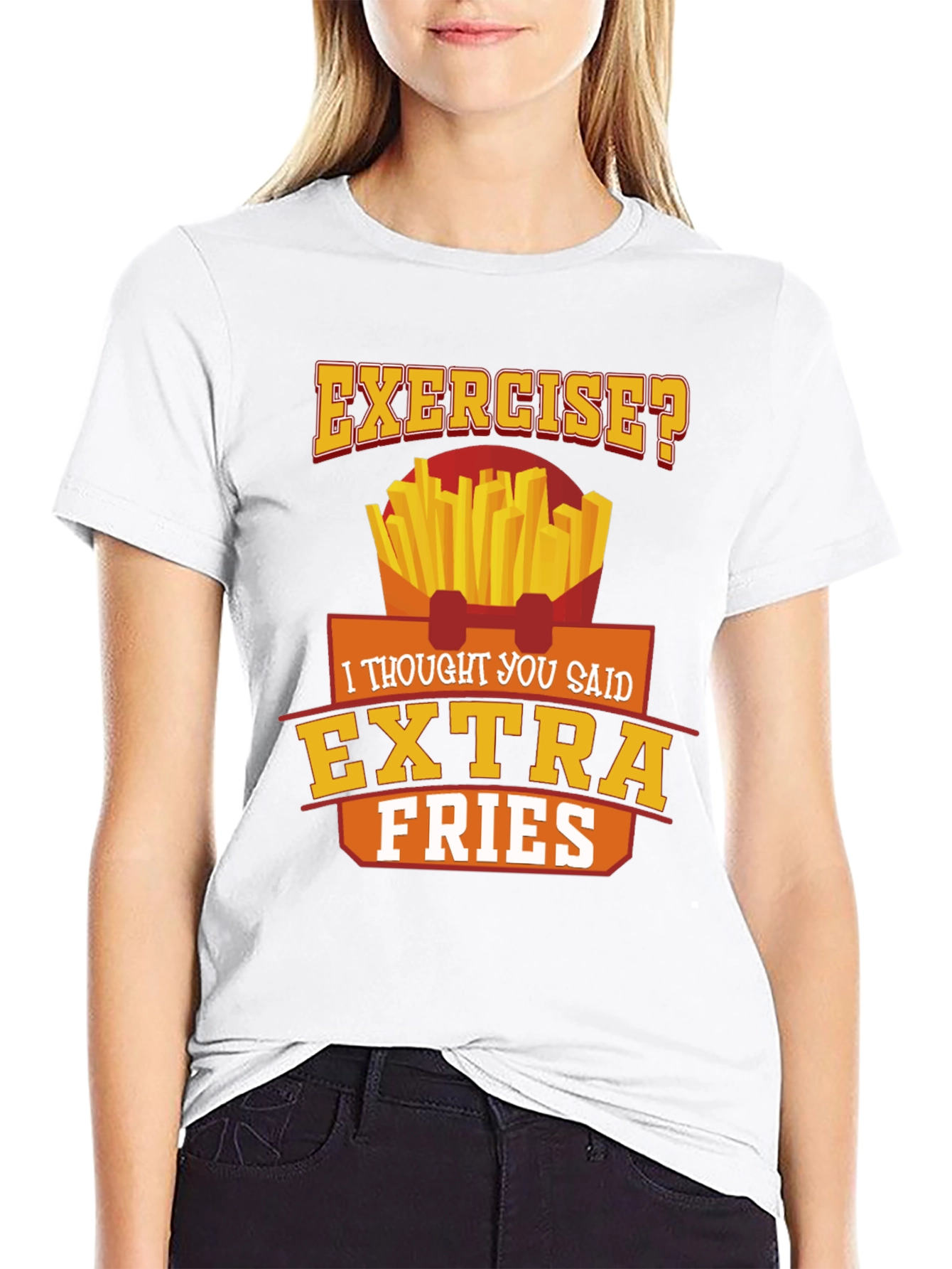 Exercise? Extra Fries Black Graphic Tee