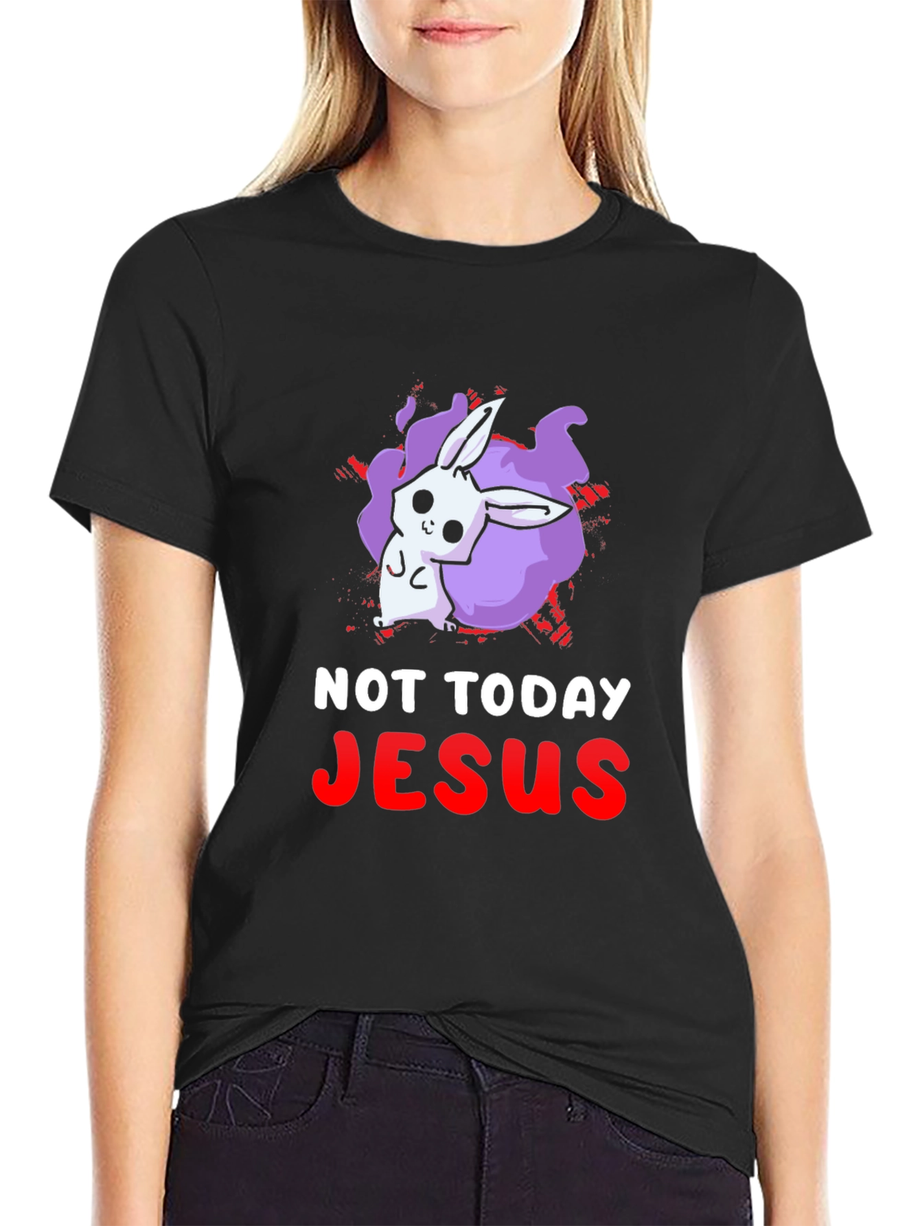Not Today Jesus Bunny Graphic T-Shirt