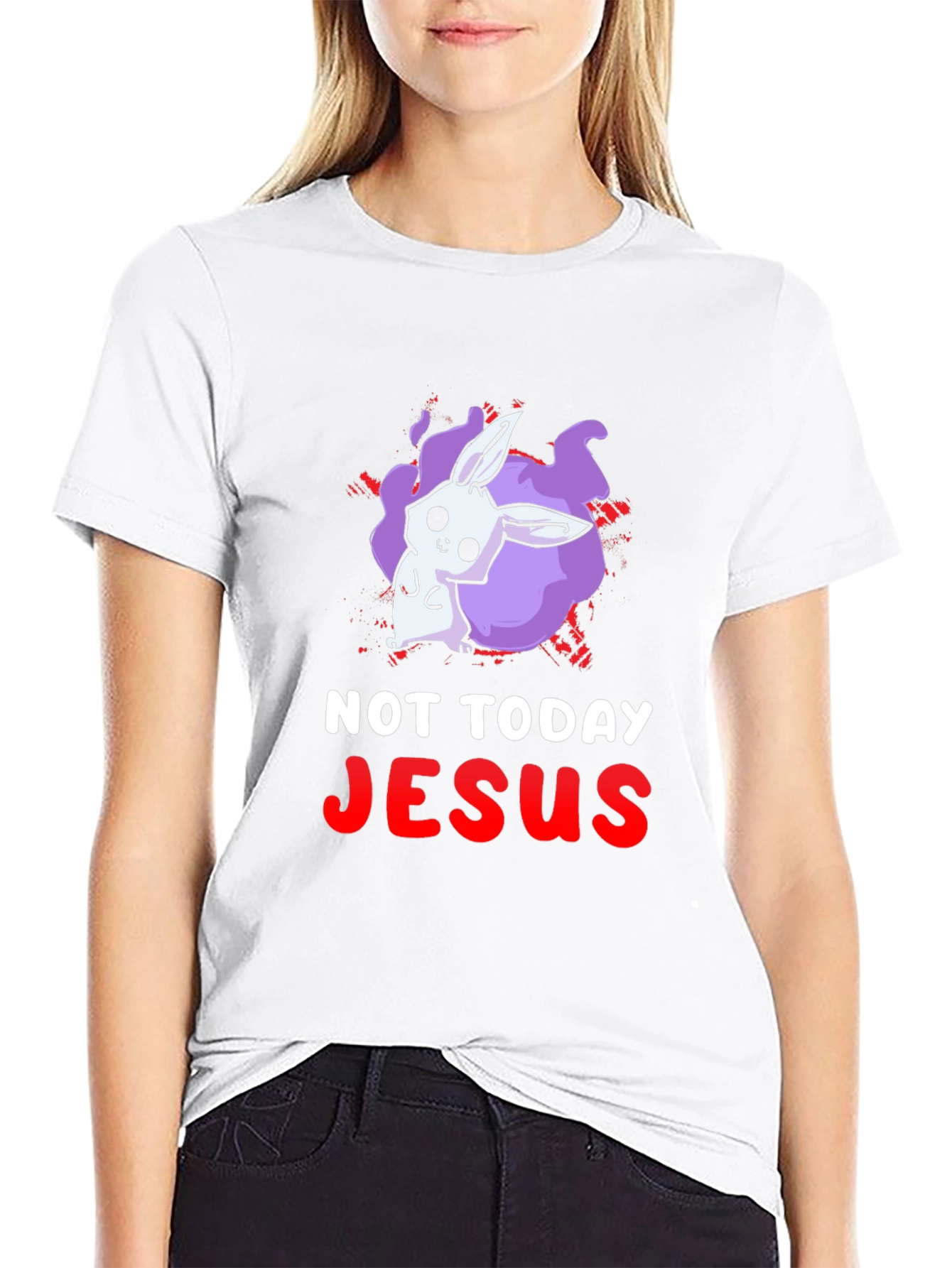 Not Today Jesus Bunny Graphic T-Shirt