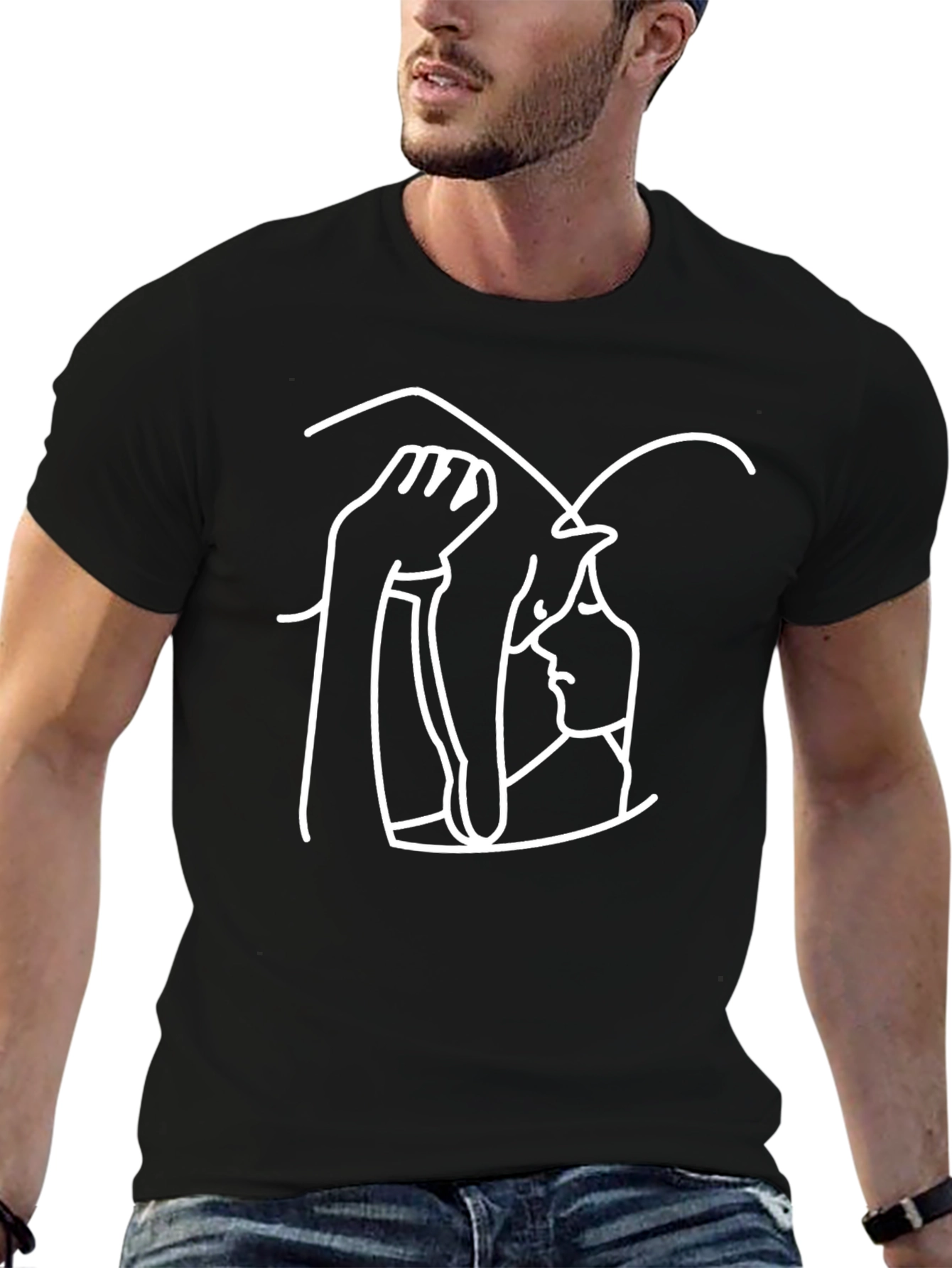 Abstract Line Art Graphic Tee - Black