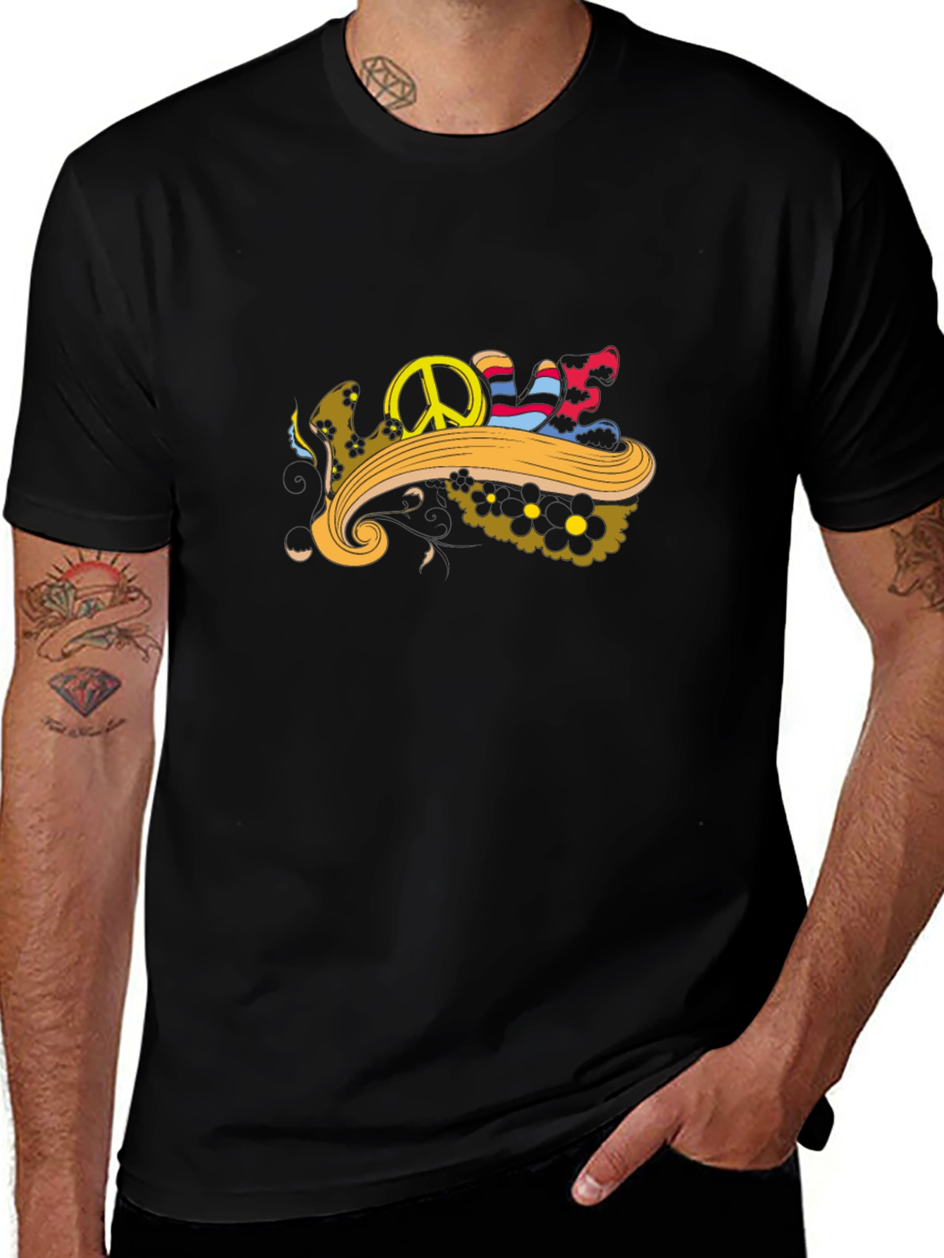 Peace Sign Graphic Black T-Shirt - Retro Style