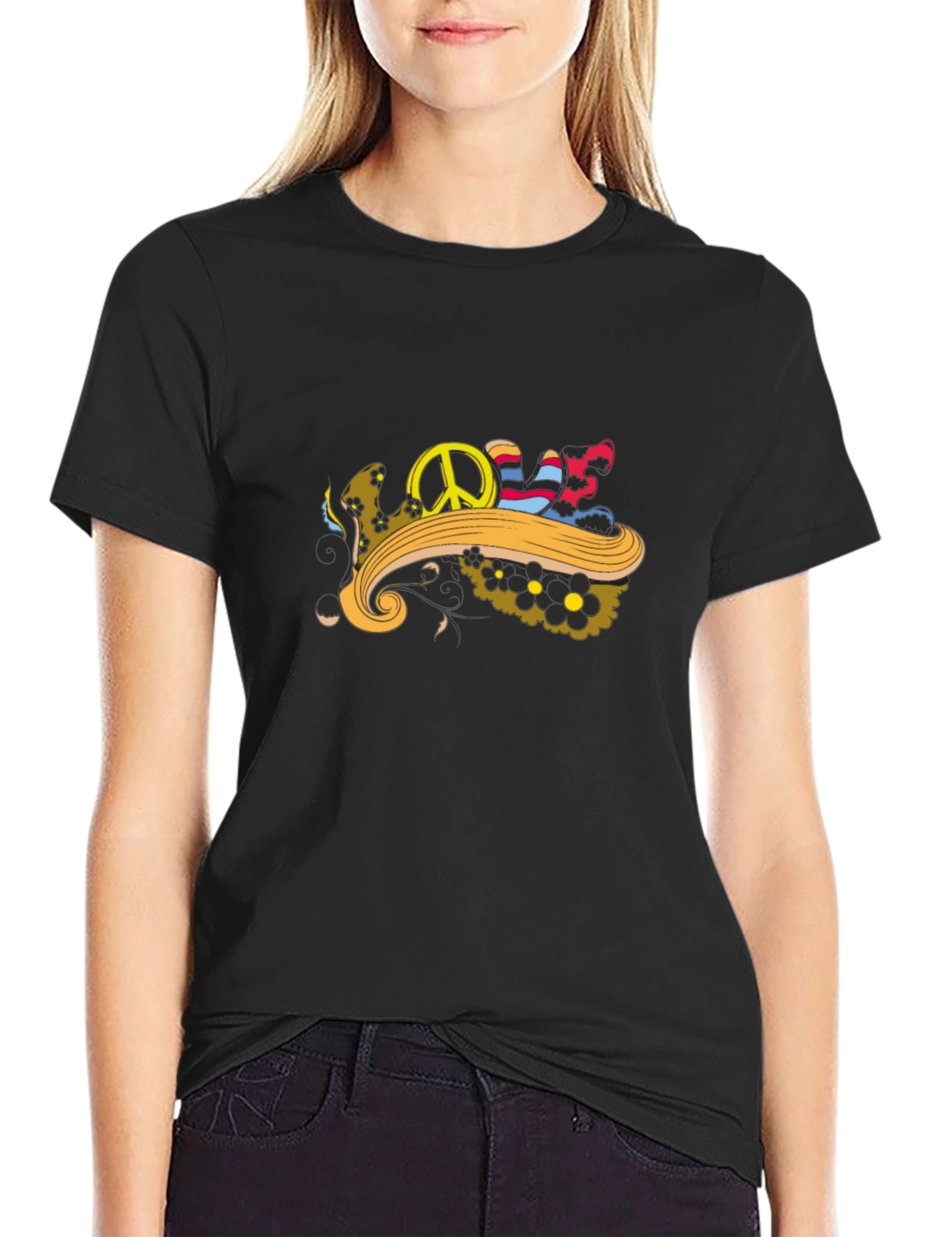 Peace Sign Graphic Black T-Shirt - Retro Style