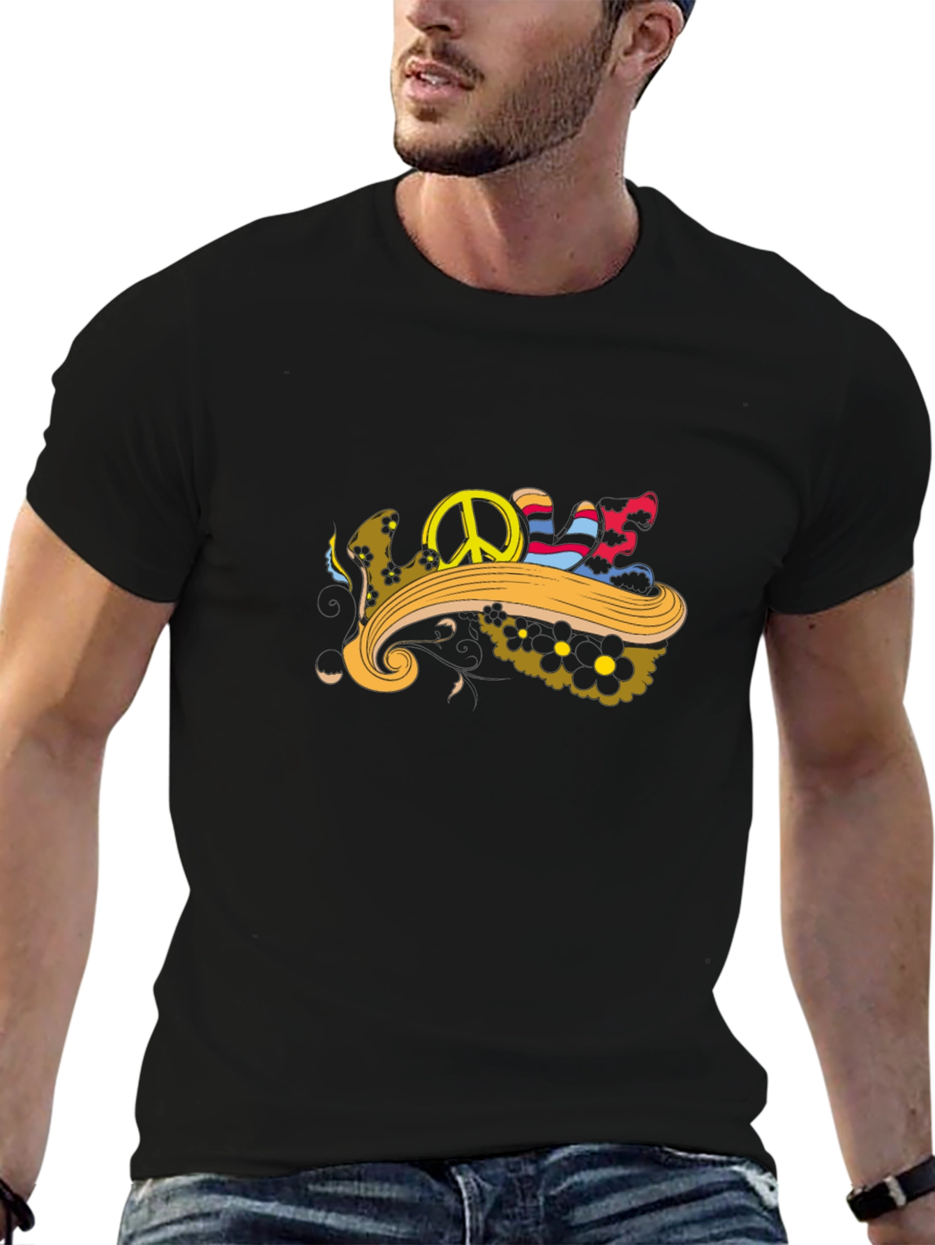 Peace Sign Graphic Black T-Shirt - Retro Style