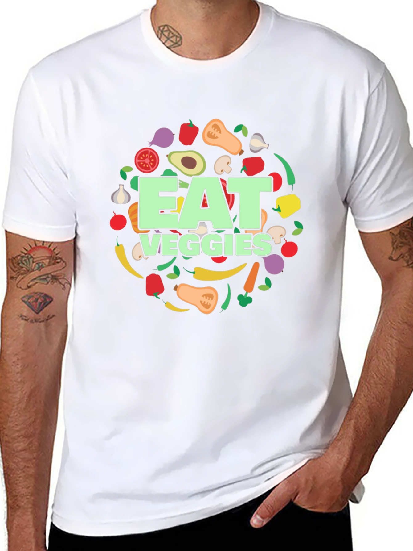 Eat Veggies T-Shirt - Black Graphic Tee