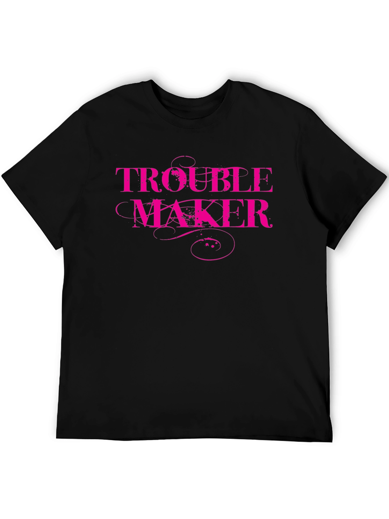 Trouble Maker Pink Print Black T-Shirt
