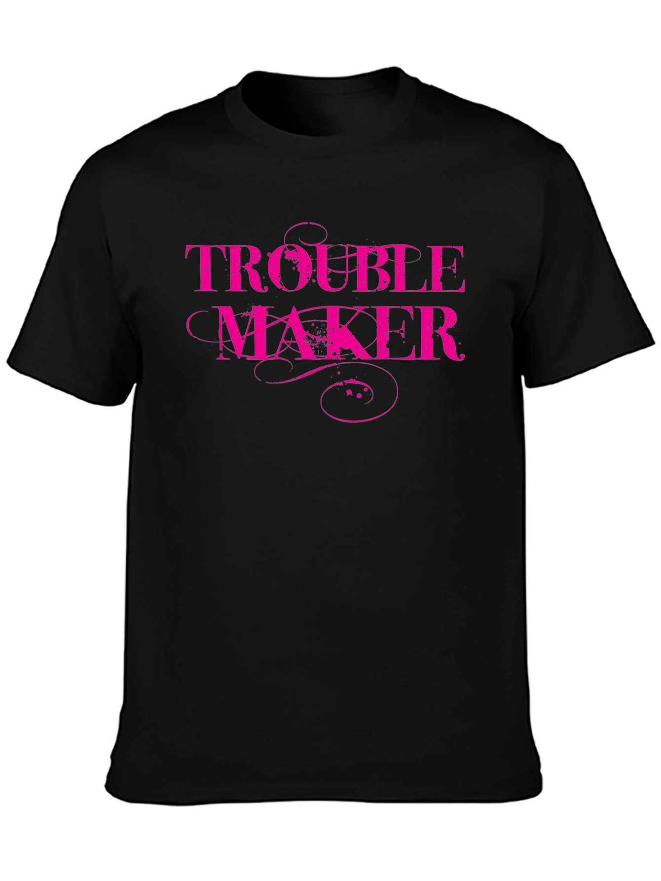 Trouble Maker Pink Print Black T-Shirt
