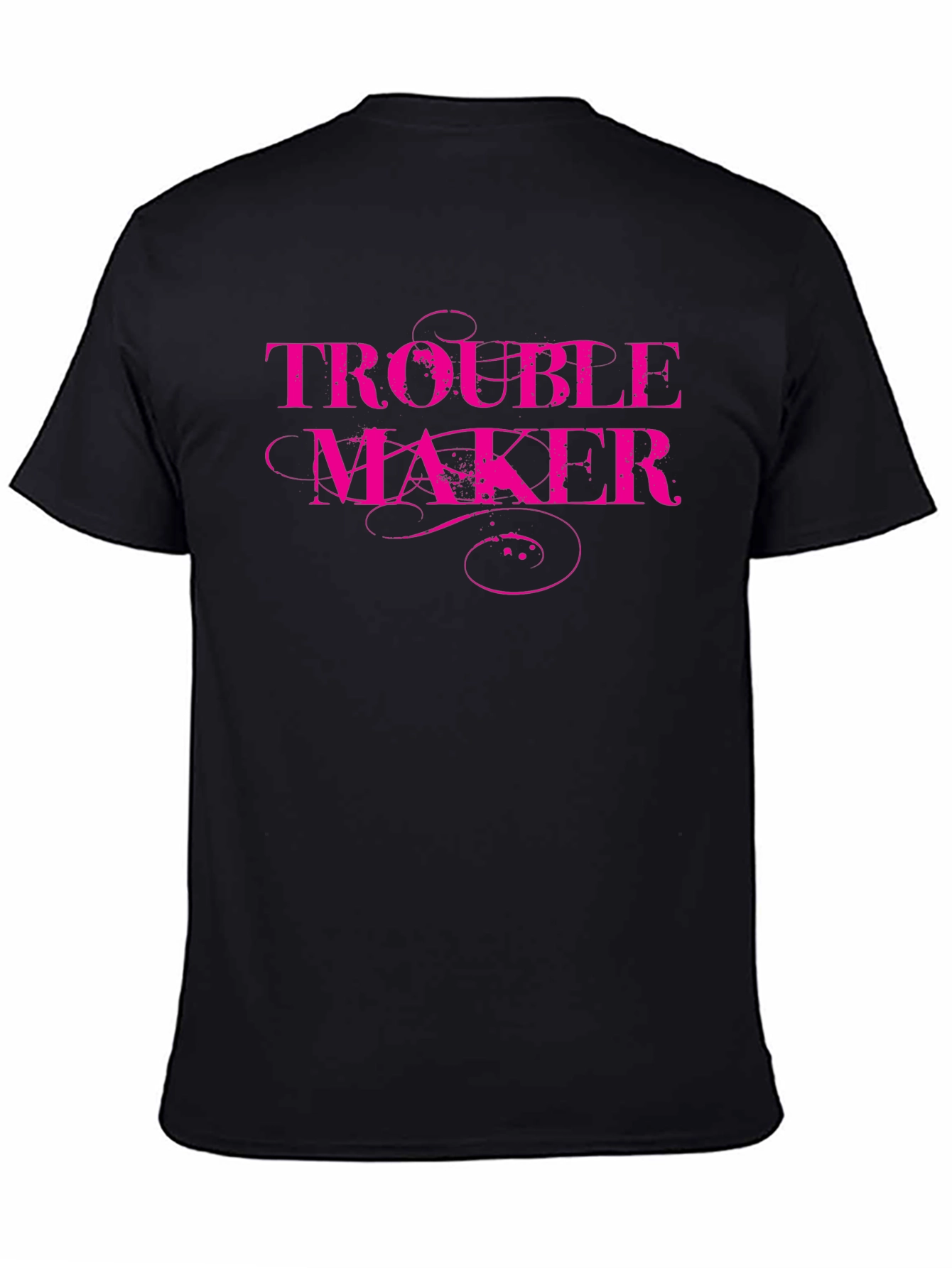 Trouble Maker Pink Print Black T-Shirt