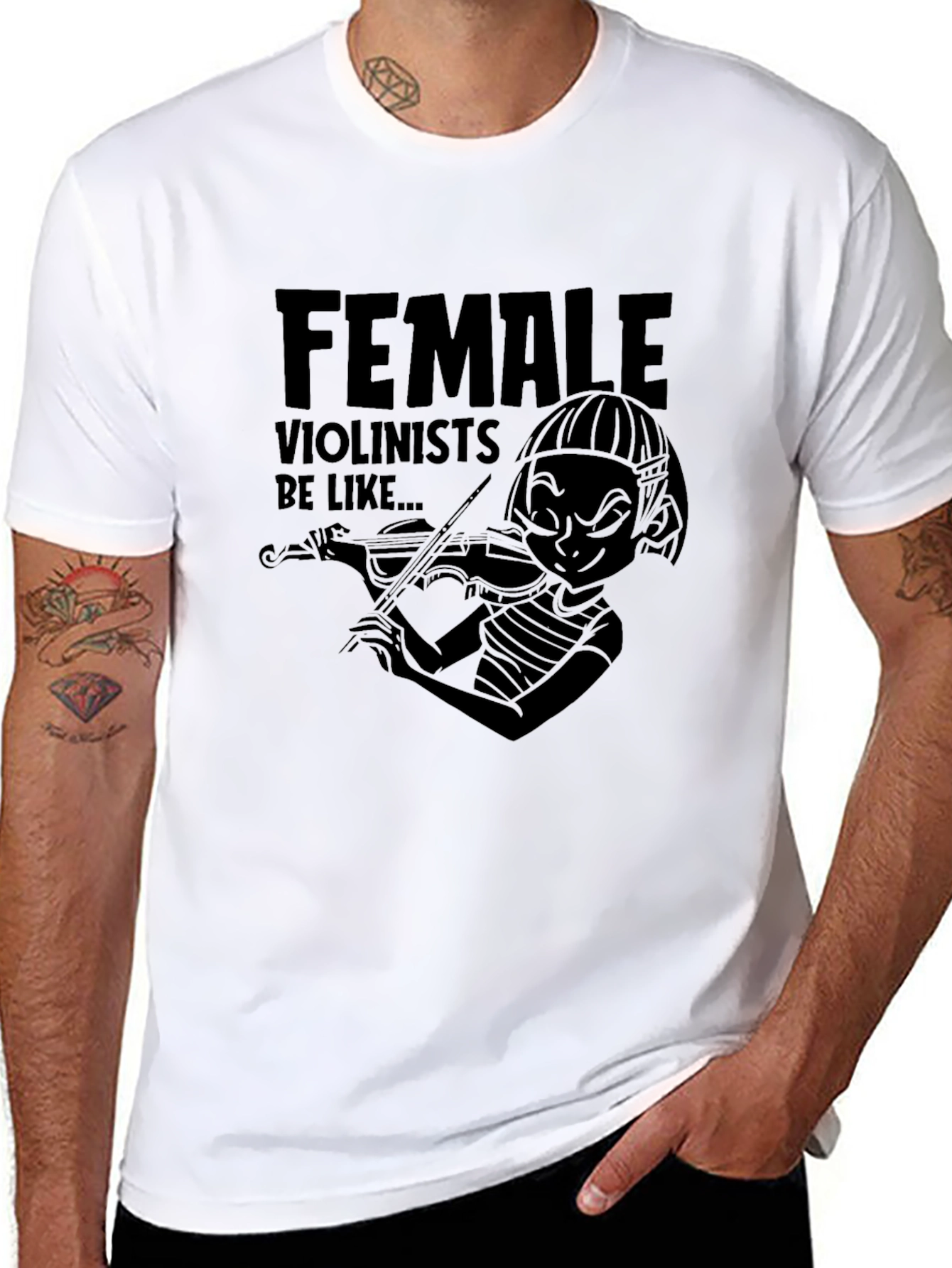 Female Violinist Black T-Shirt - Music Lover Tee