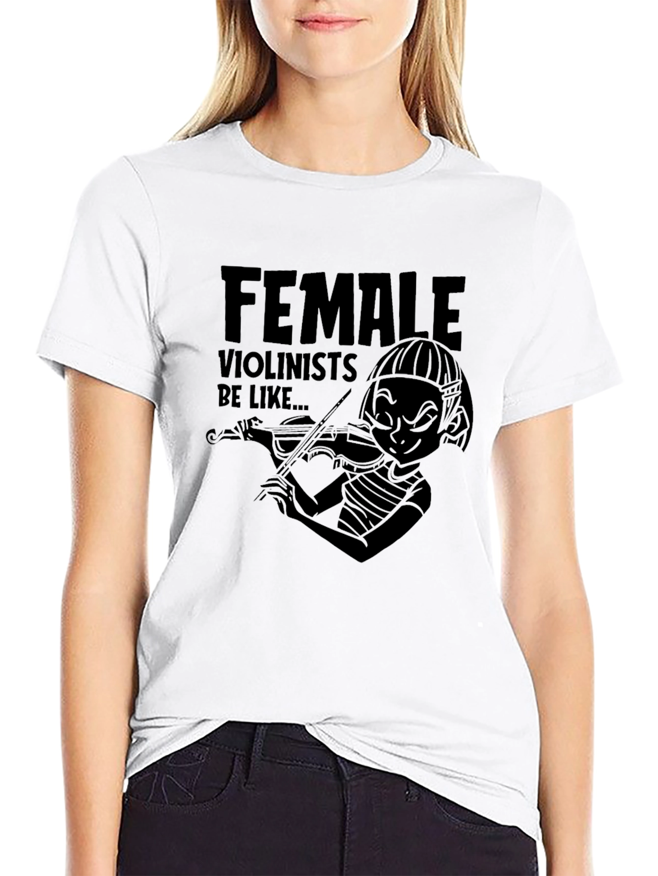 Female Violinist Black T-Shirt - Music Lover Tee