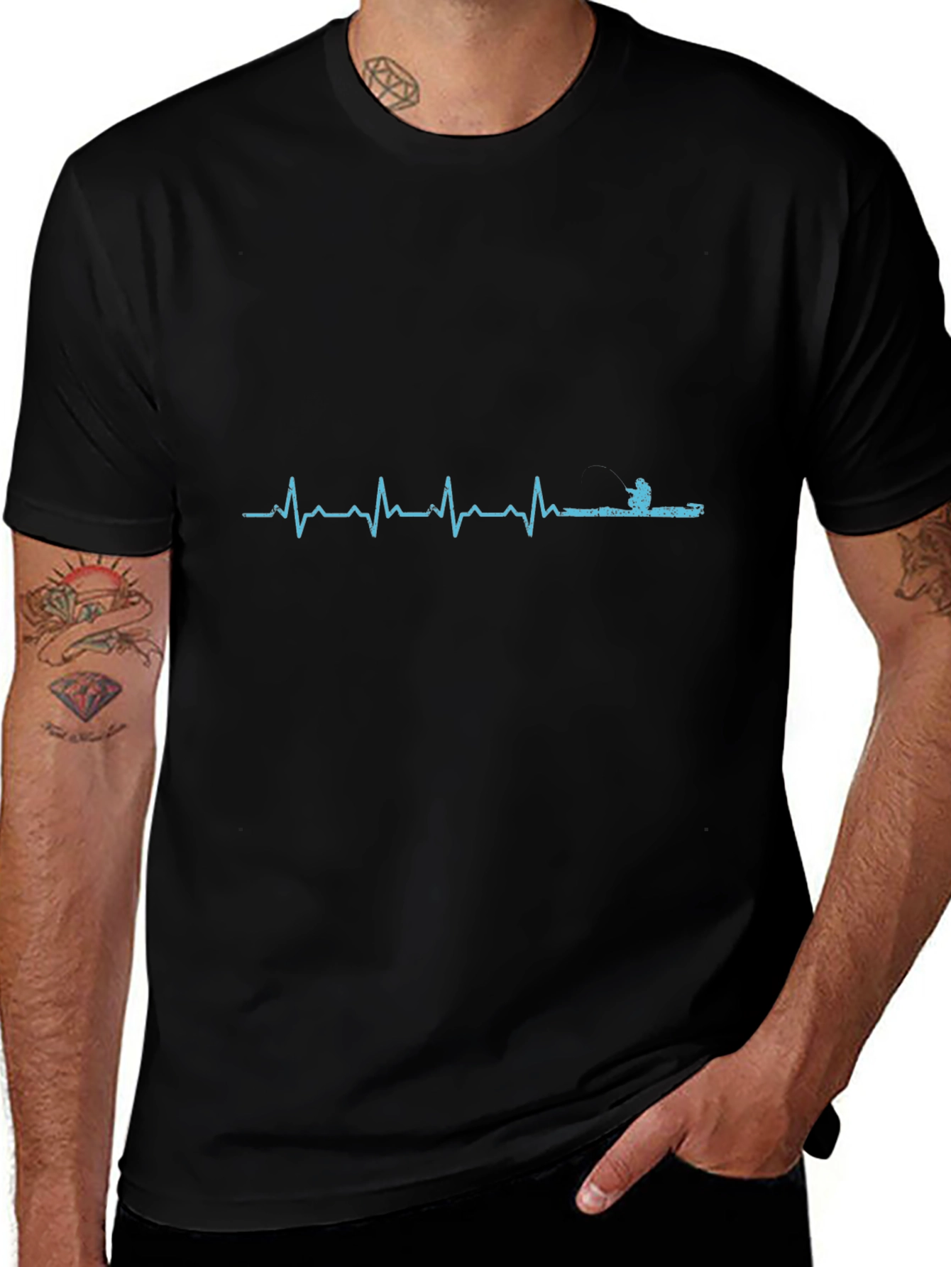Fishing Heartbeat T-Shirt - Black Graphic Tee