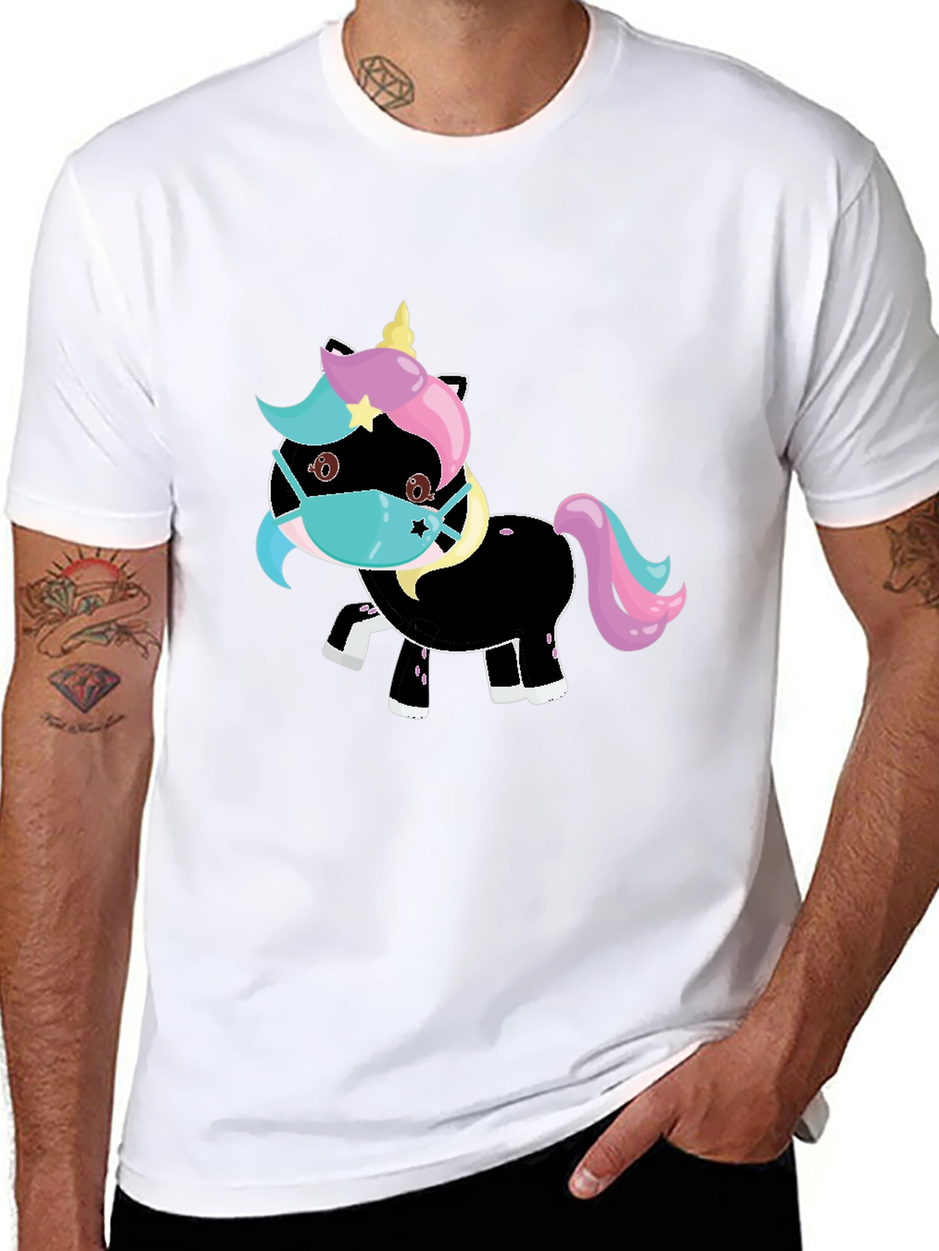 Unicorn Mask Black T-Shirt