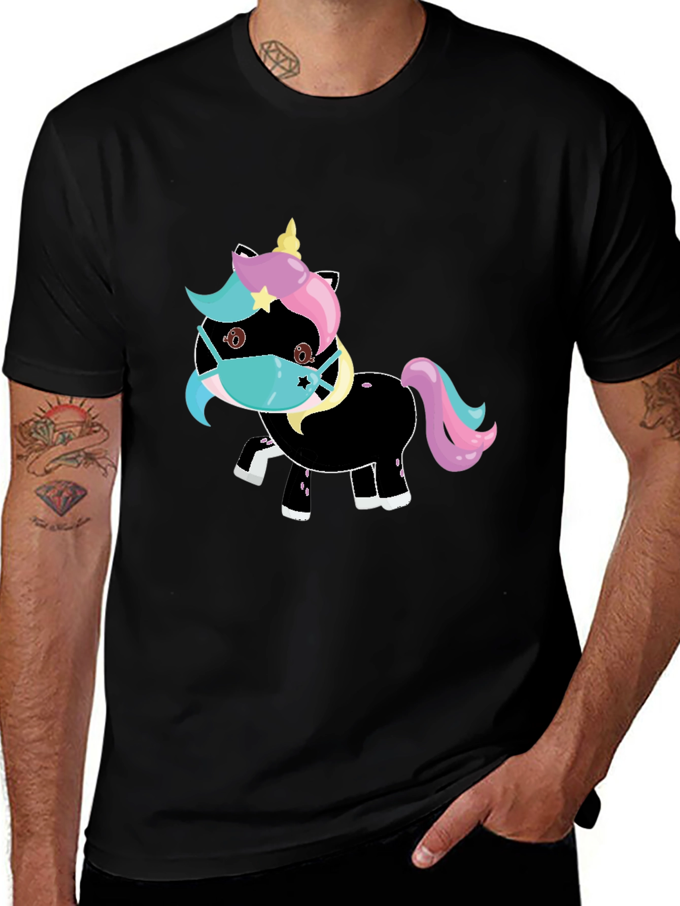 Unicorn Mask Black T-Shirt