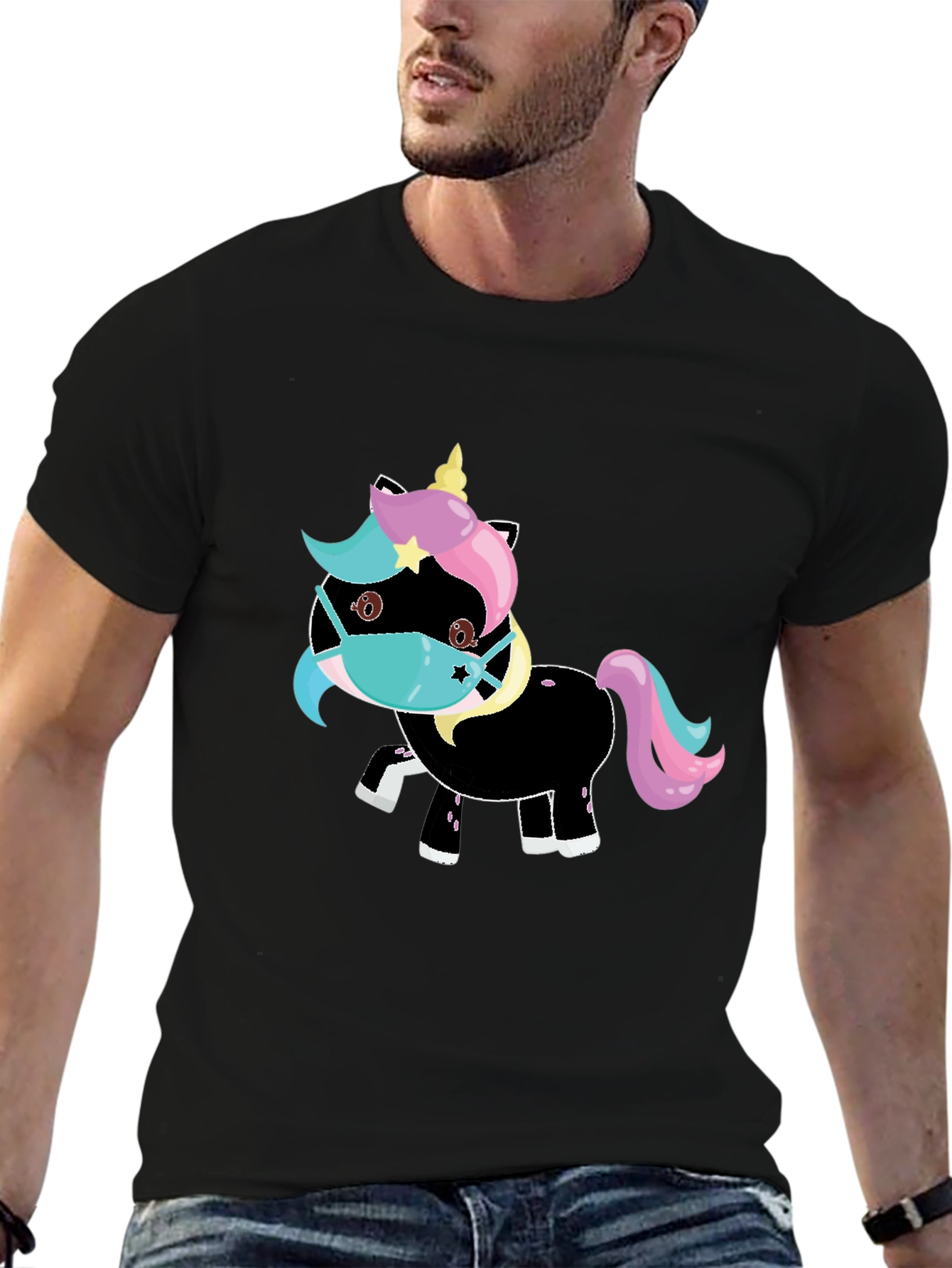 Unicorn Mask Black T-Shirt