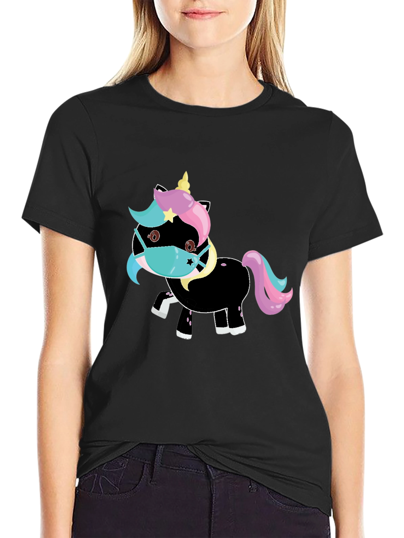 Unicorn Mask Black T-Shirt
