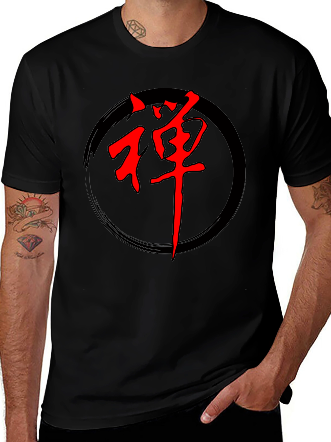 Zen Circle Graphic Tee - Red Japanese Symbol