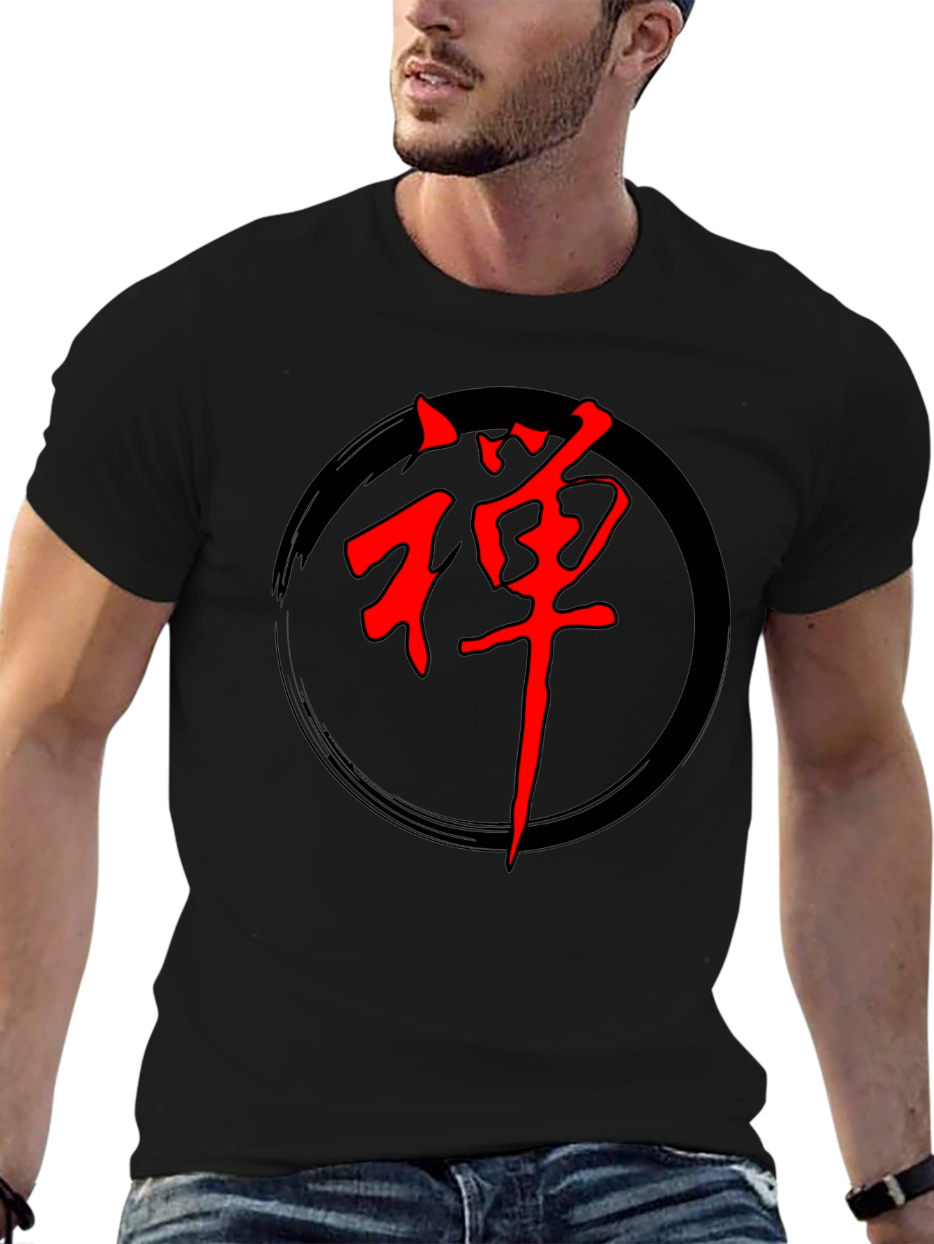 Zen Circle Graphic Tee - Red Japanese Symbol