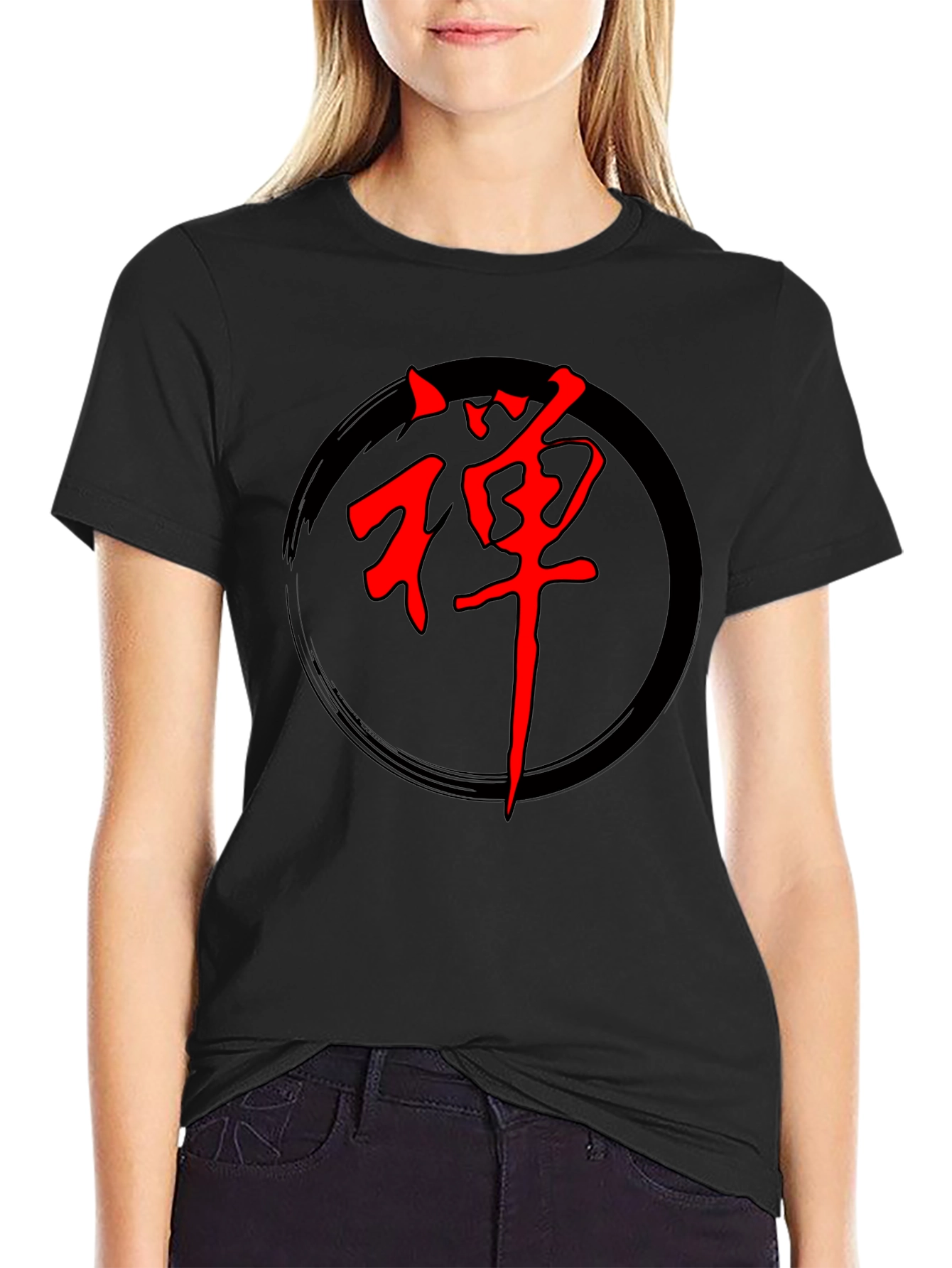 Zen Circle Graphic Tee - Red Japanese Symbol