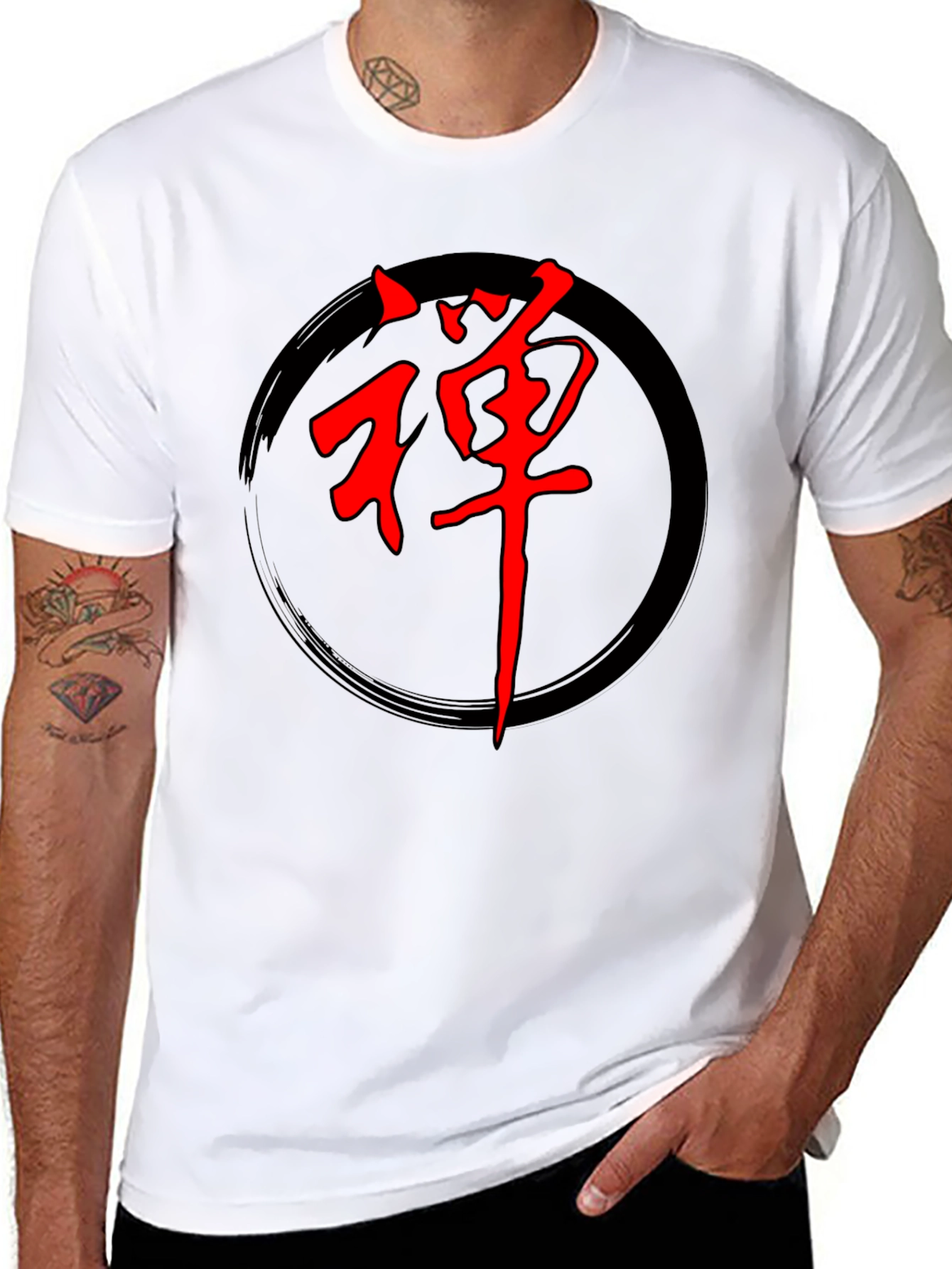 Zen Circle Graphic Tee - Red Japanese Symbol