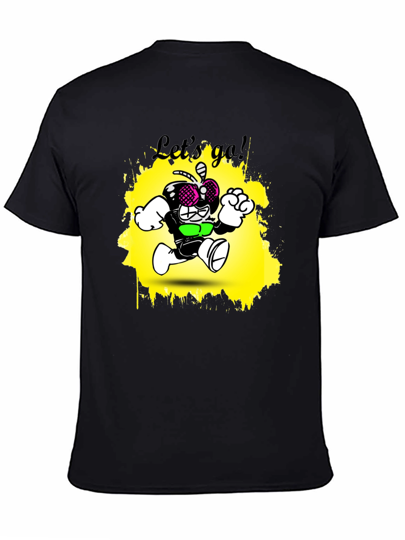 Cartoon Fly Graphic T-Shirt - Black Cotton Tee