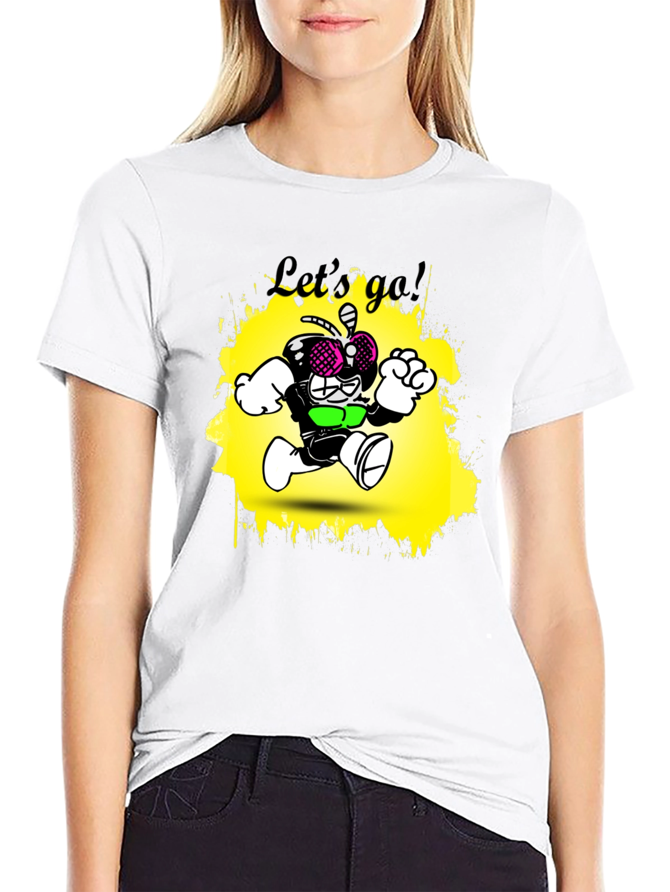Cartoon Fly Graphic T-Shirt - Black Cotton Tee