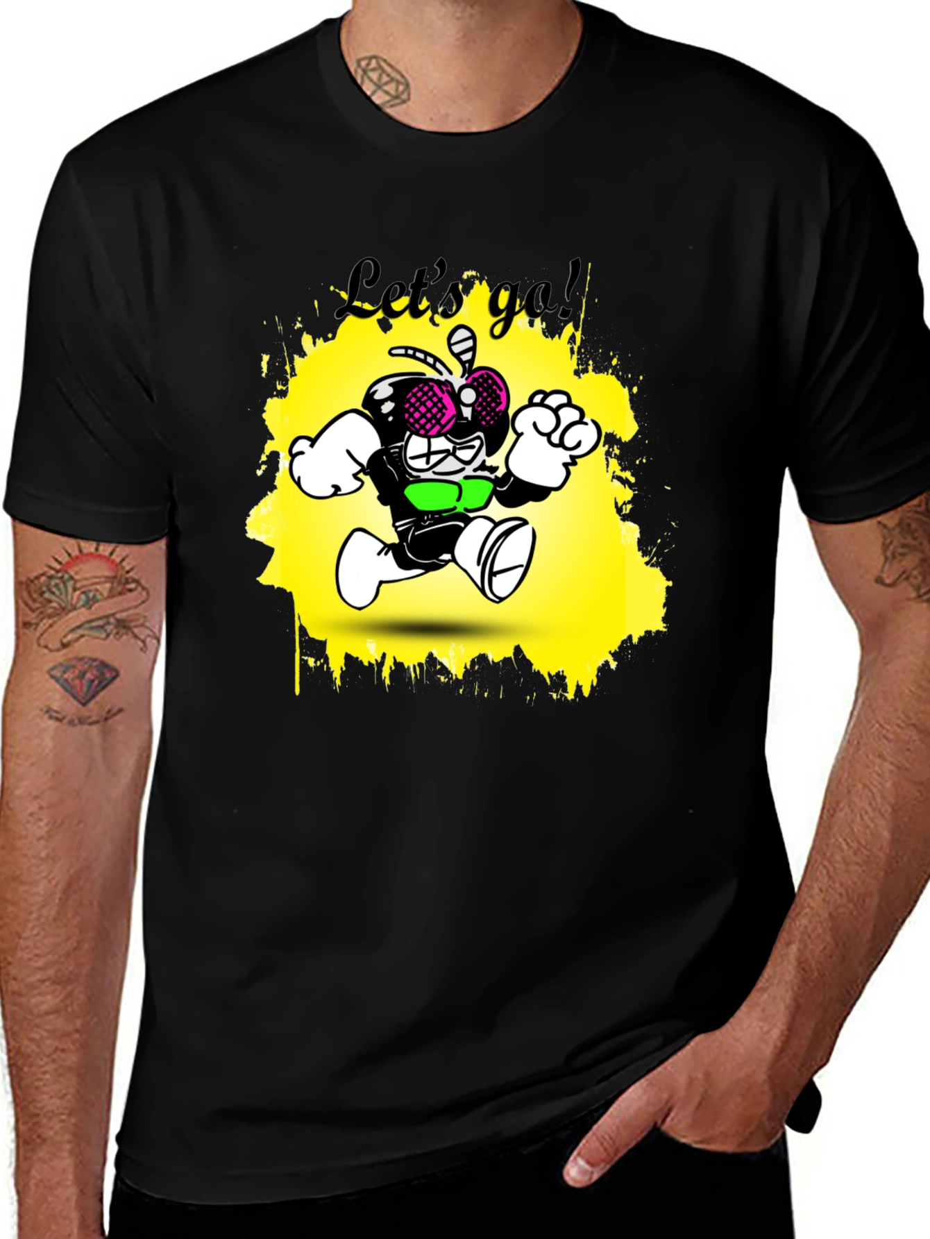 Cartoon Fly Graphic T-Shirt - Black Cotton Tee