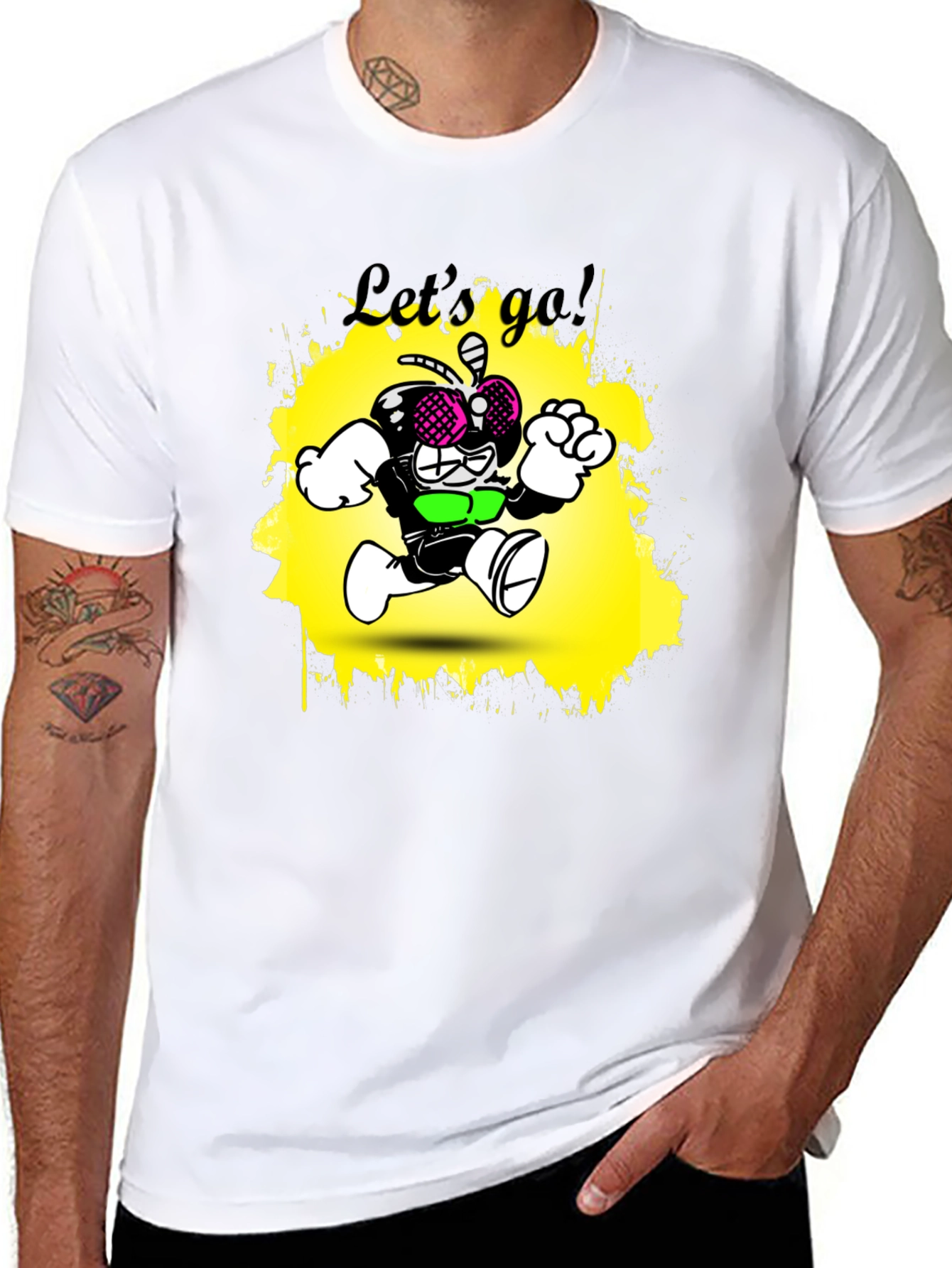 Cartoon Fly Graphic T-Shirt - Black Cotton Tee