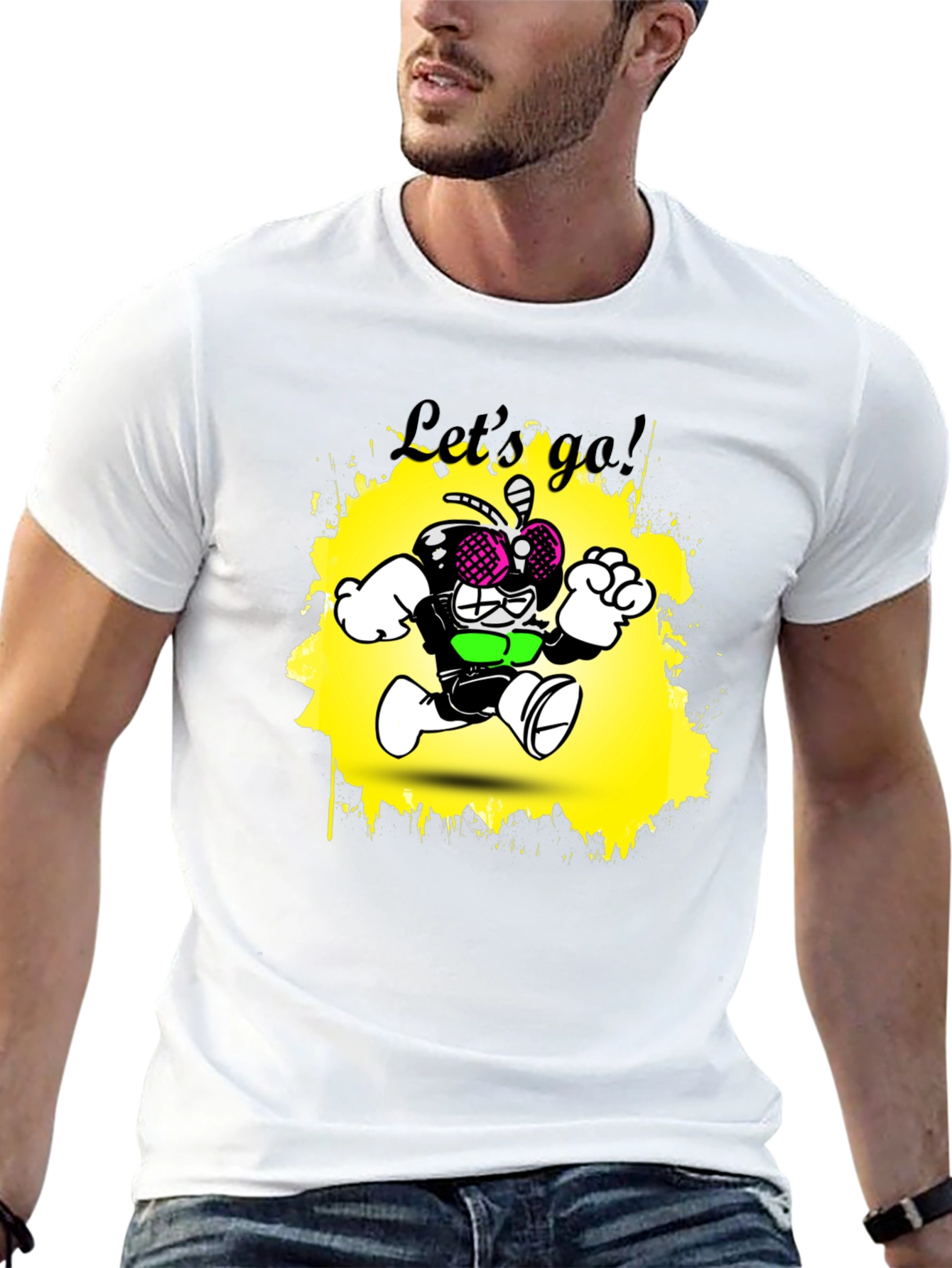 Cartoon Fly Graphic T-Shirt - Black Cotton Tee