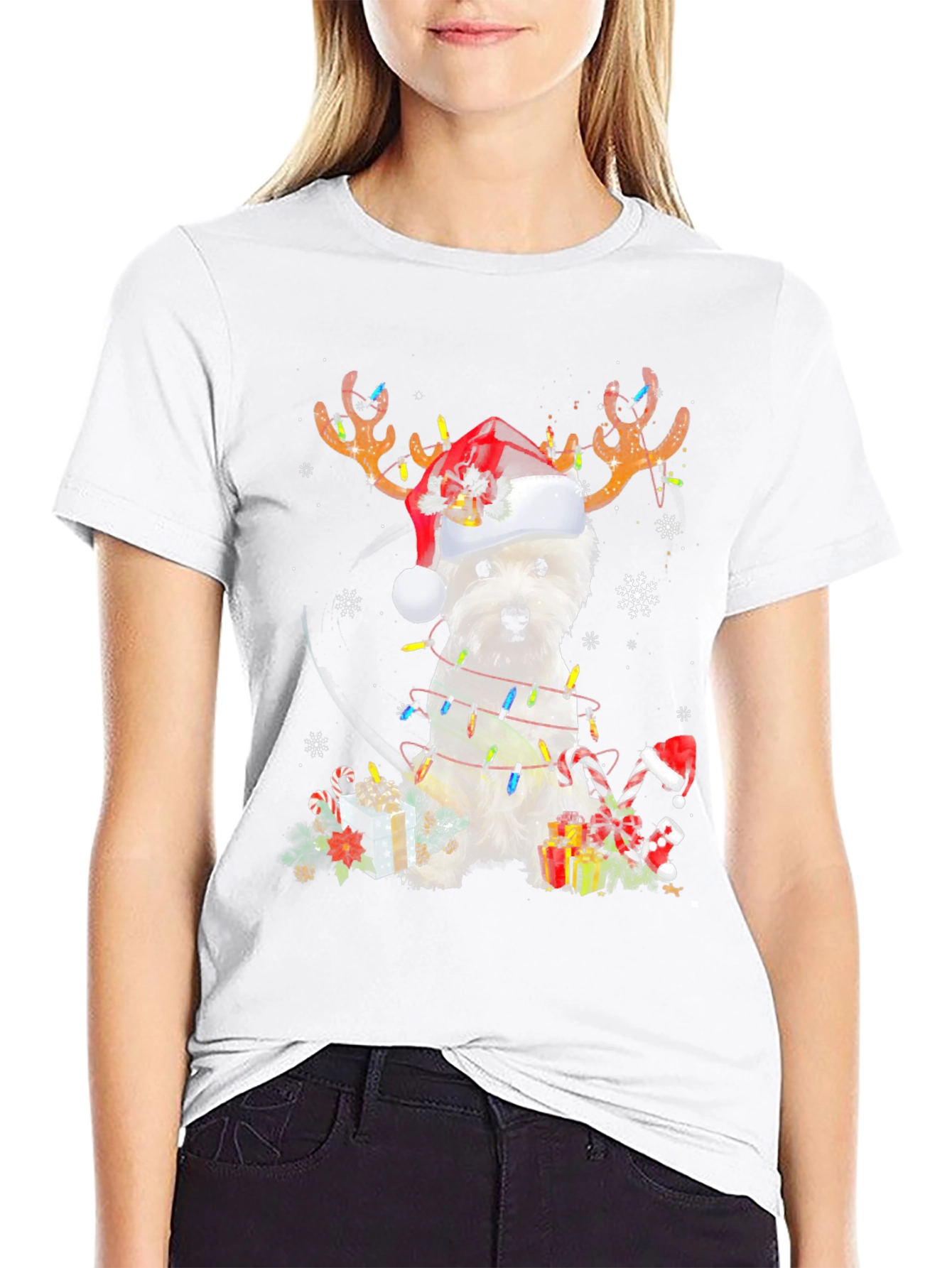 Dog Christmas T-Shirt - Reindeer Antlers Santa Hat