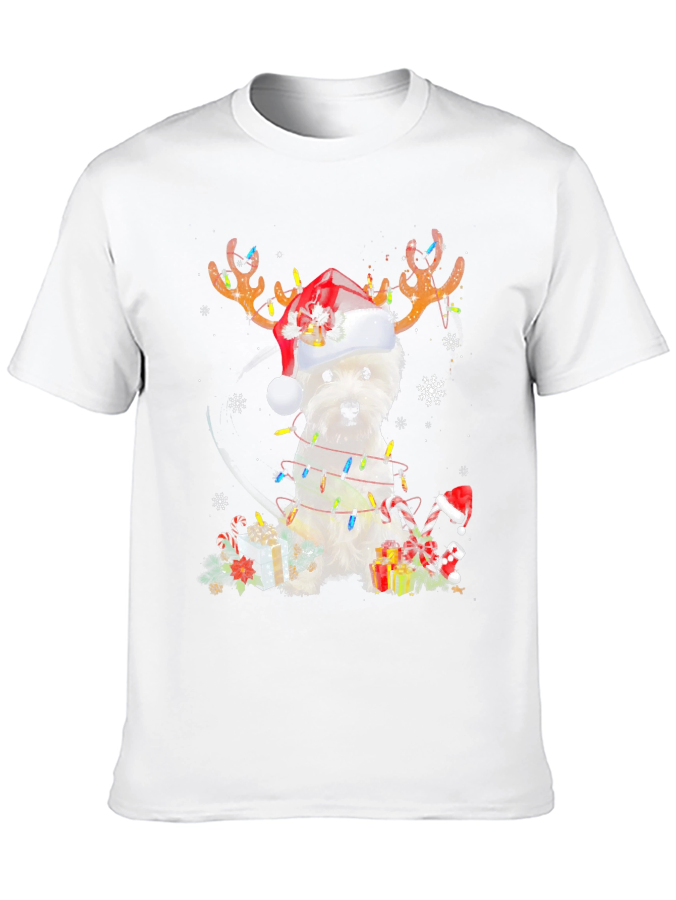 Dog Christmas T-Shirt - Reindeer Antlers Santa Hat