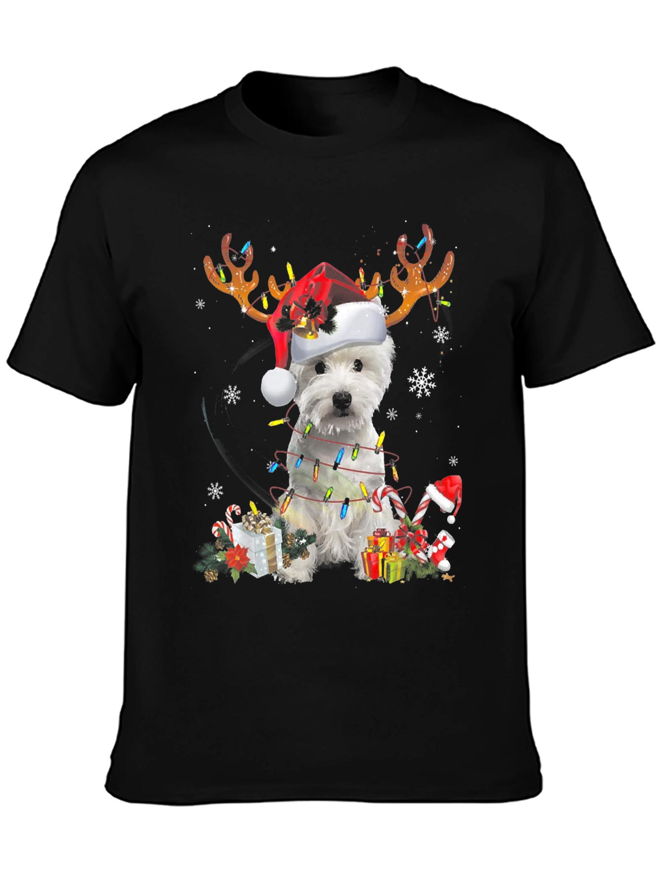 Dog Christmas T-Shirt - Reindeer Antlers Santa Hat