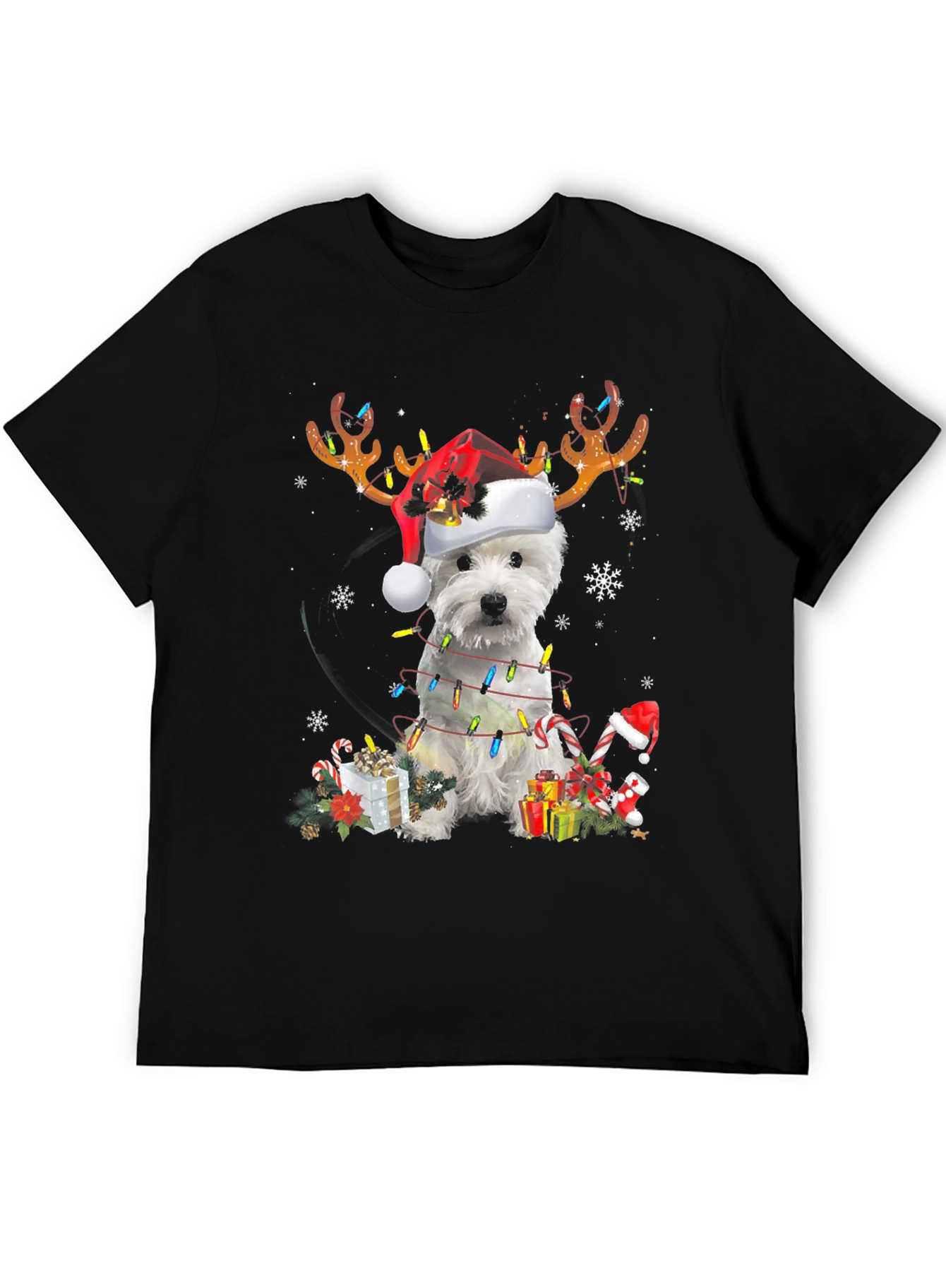 Dog Christmas T-Shirt - Reindeer Antlers Santa Hat