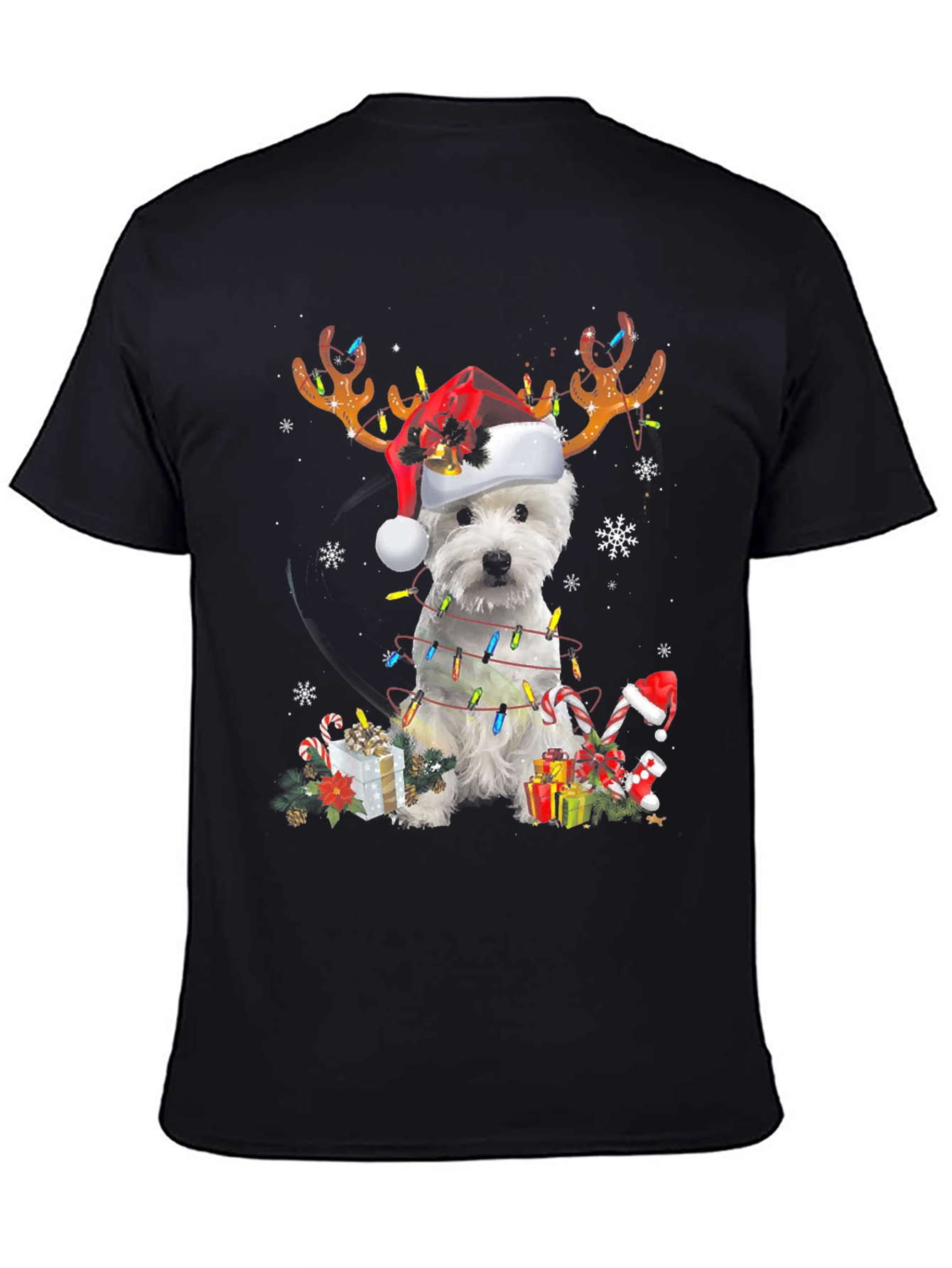 Dog Christmas T-Shirt - Reindeer Antlers Santa Hat