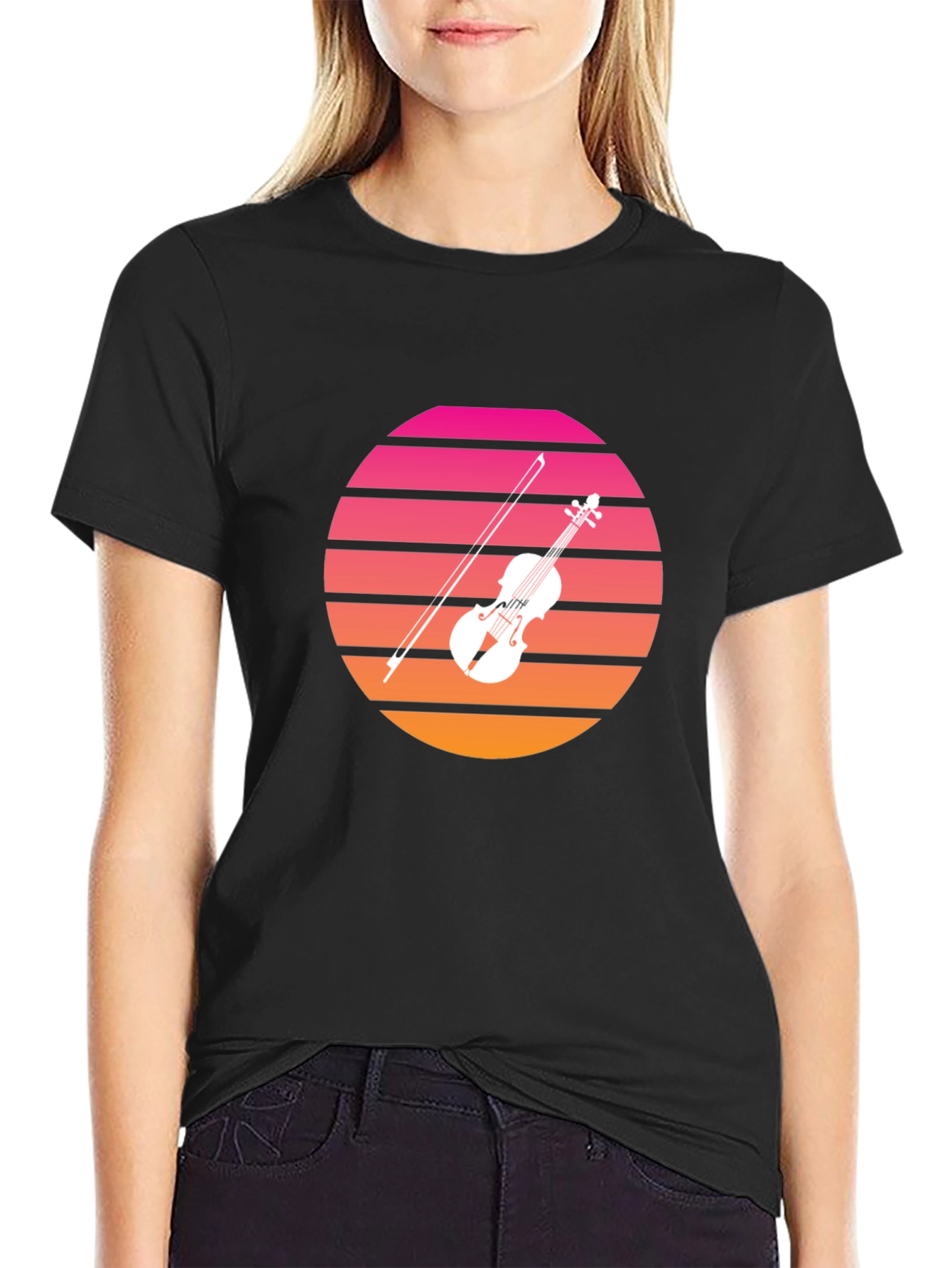 Retro Sunset Violin Graphic T-Shirt