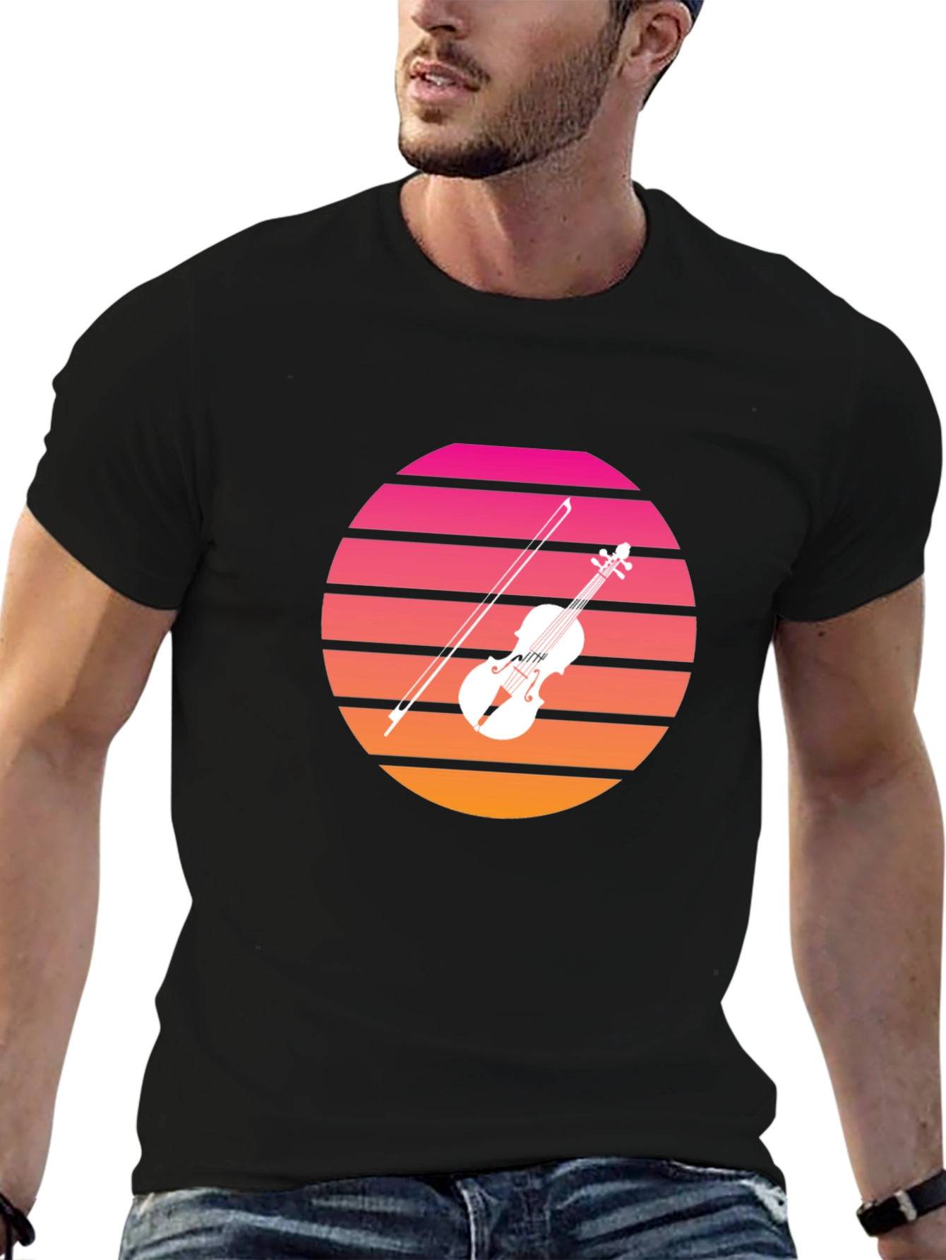 Retro Sunset Violin Graphic T-Shirt