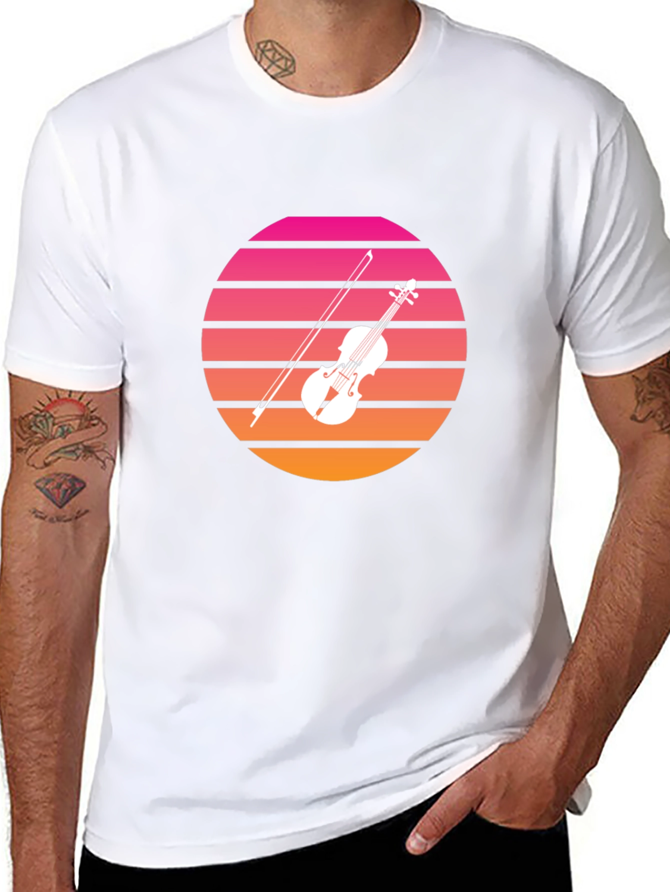 Retro Sunset Violin Graphic T-Shirt