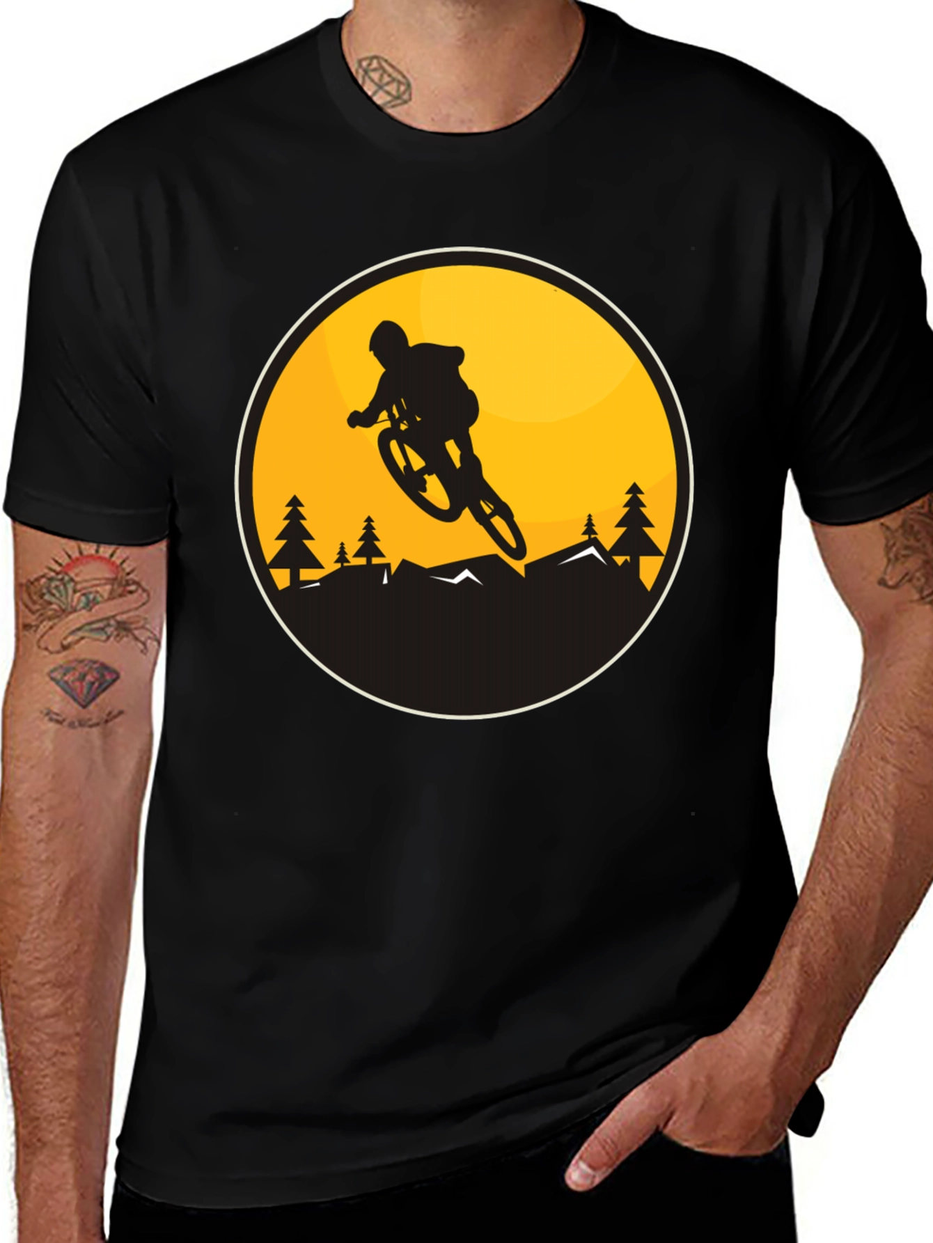 Mountain Biker Graphic Tee - Black Cotton Blend