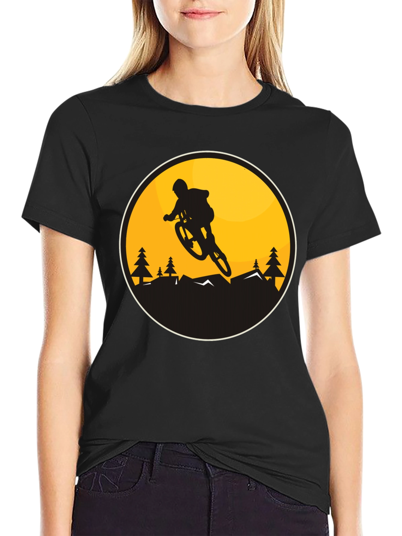 Mountain Biker Graphic Tee - Black Cotton Blend