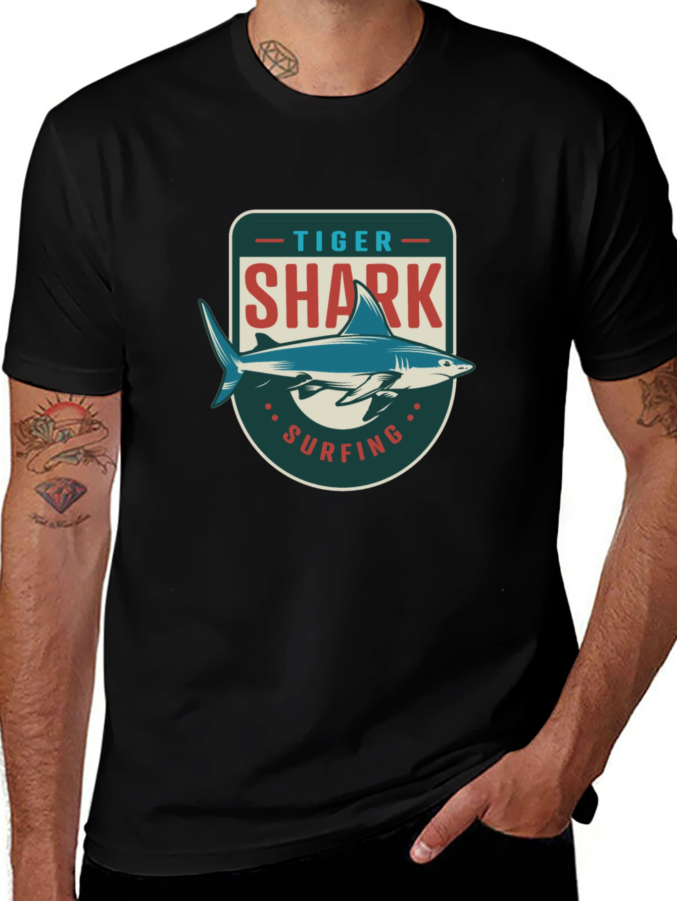 Tiger Shark Surfing Graphic T-Shirt