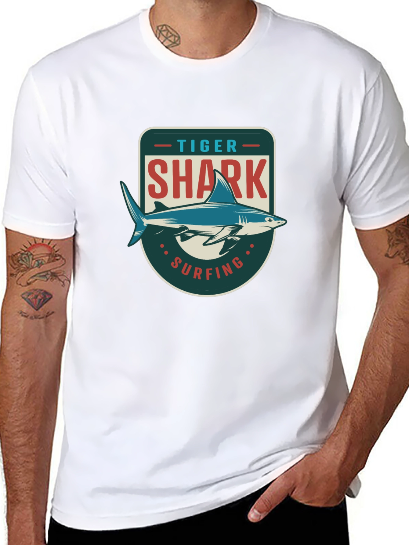 Tiger Shark Surfing Graphic T-Shirt