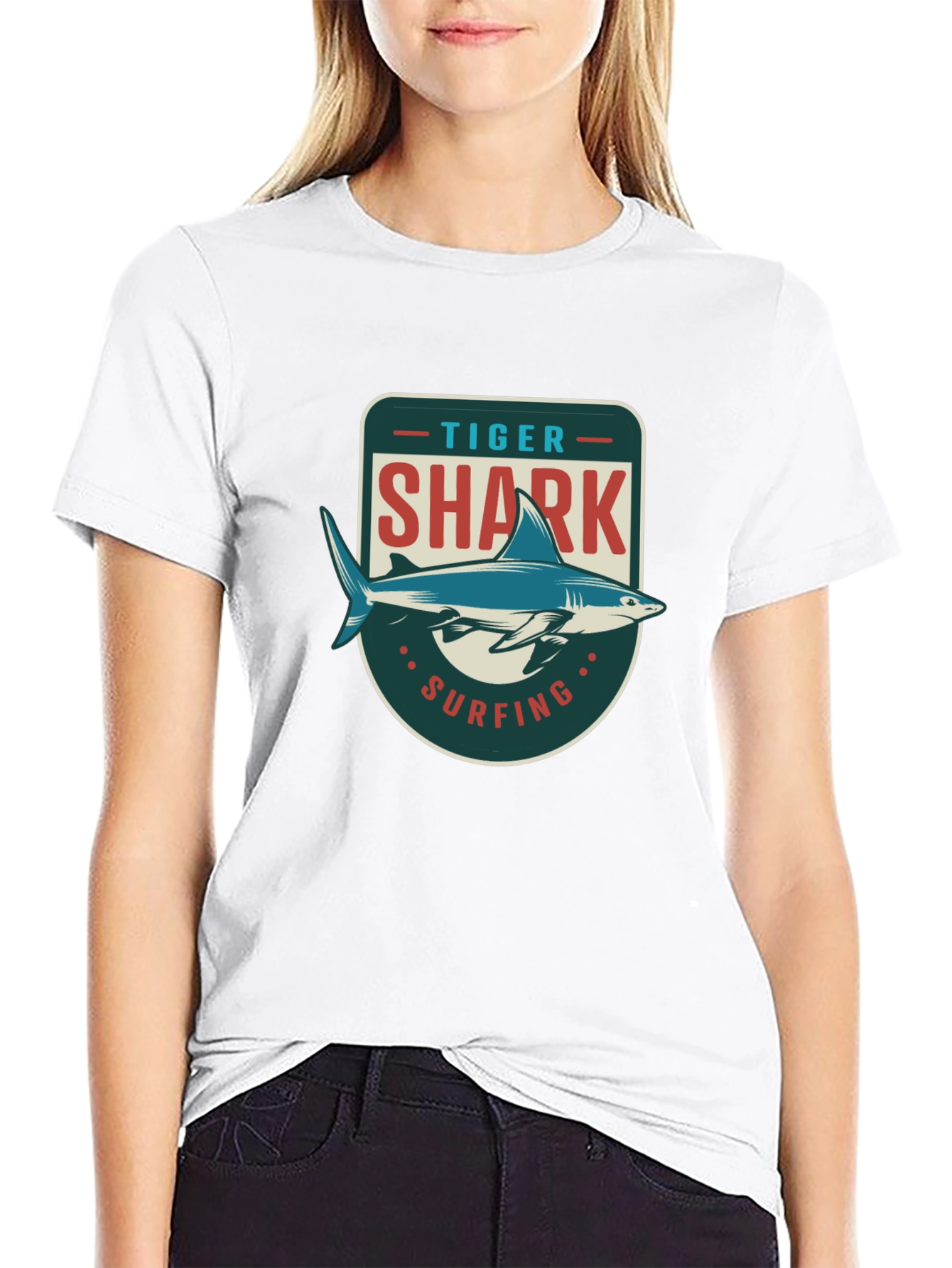 Tiger Shark Surfing Graphic T-Shirt