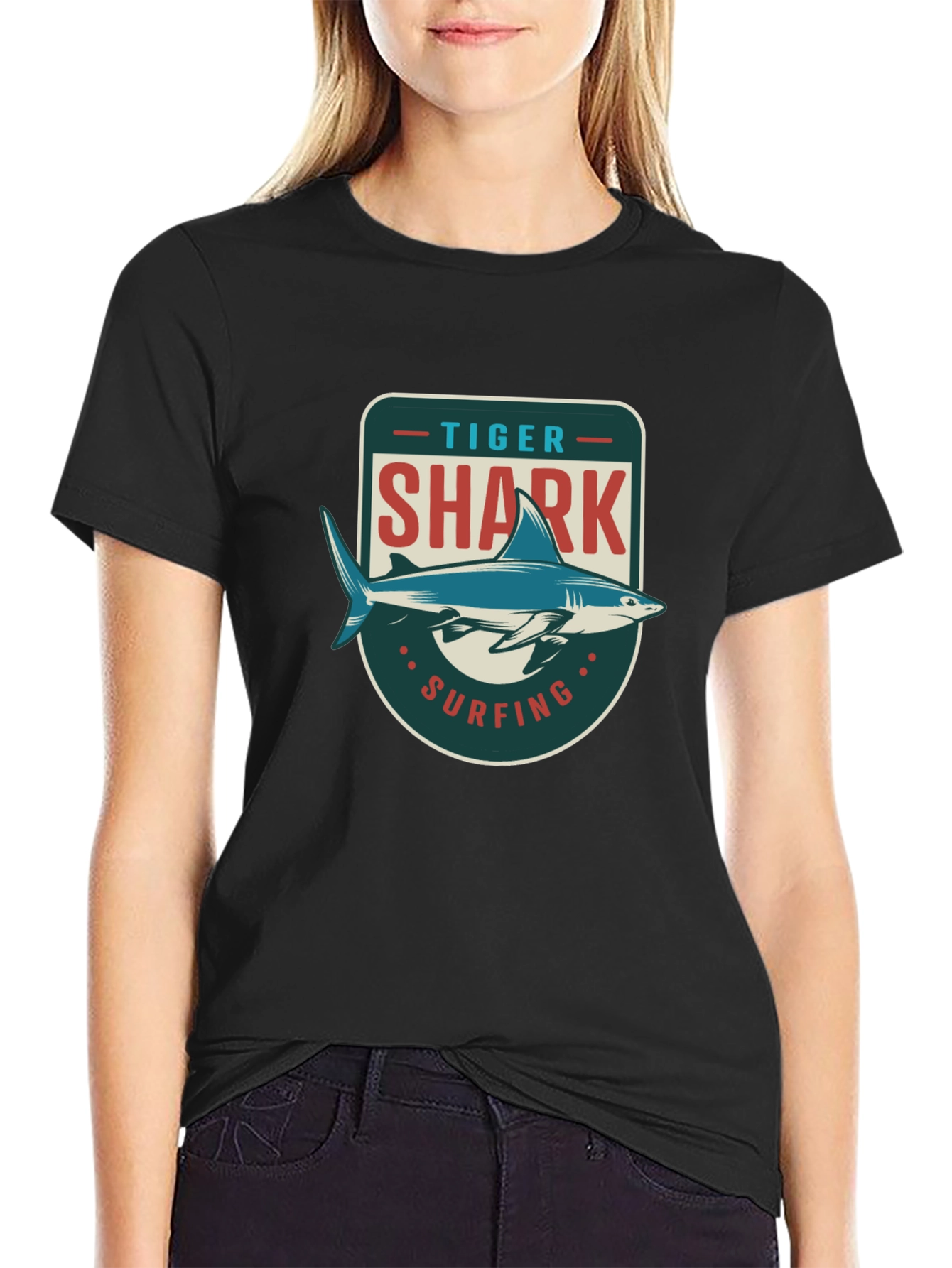 Tiger Shark Surfing Graphic T-Shirt