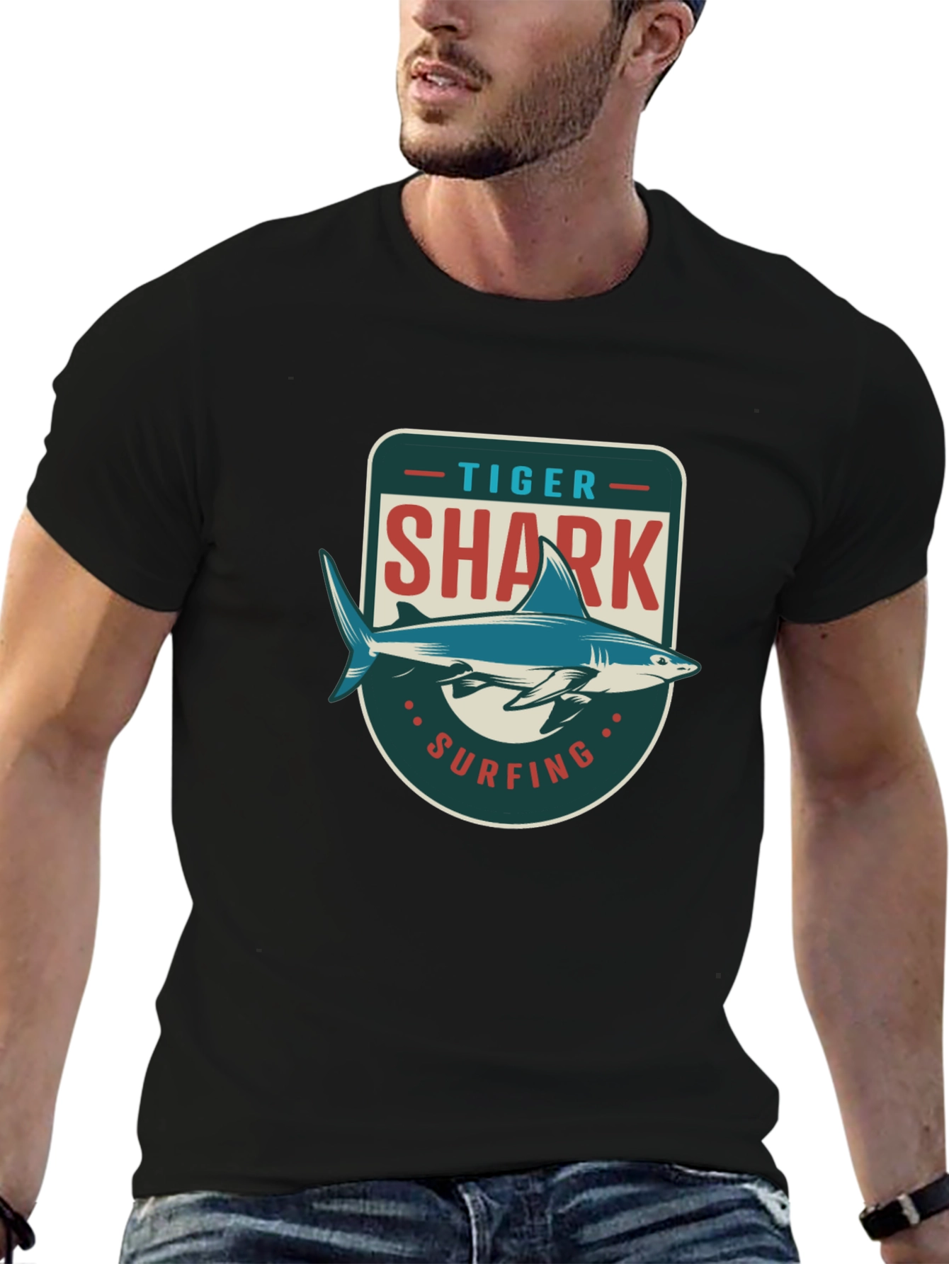 Tiger Shark Surfing Graphic T-Shirt