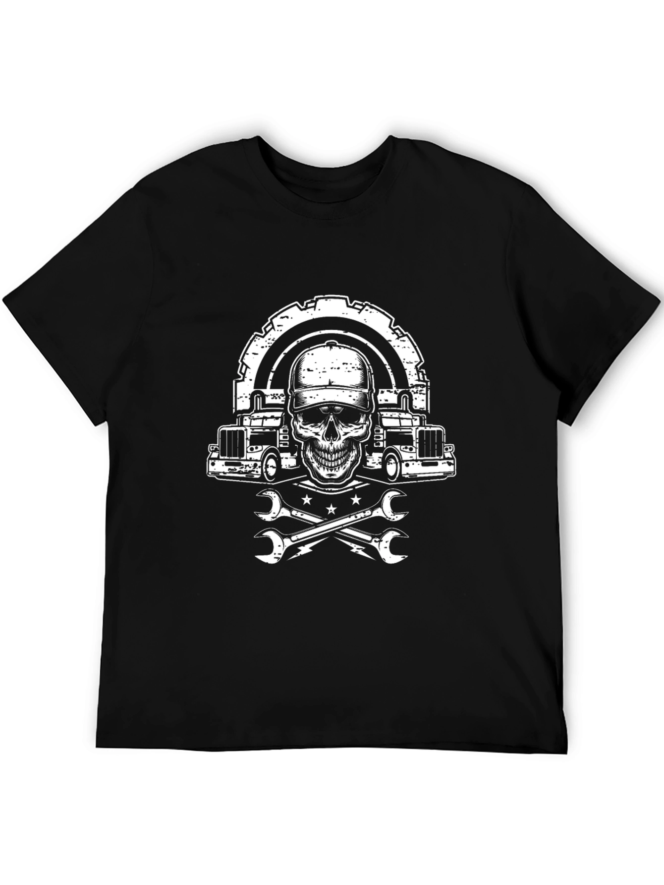 Trucker Skull Graphic Tee - Mechanic Style