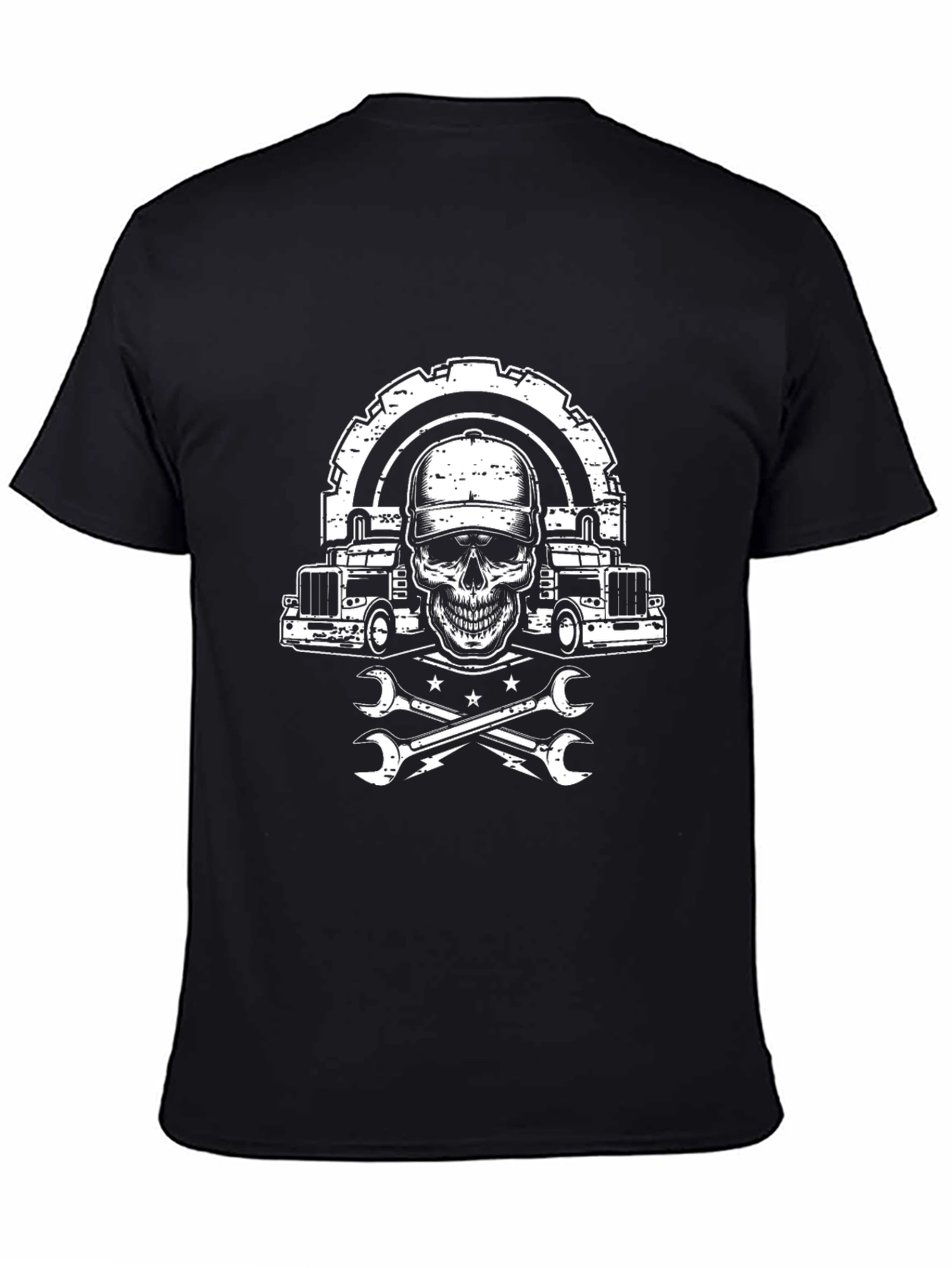 Trucker Skull Graphic Tee - Mechanic Style