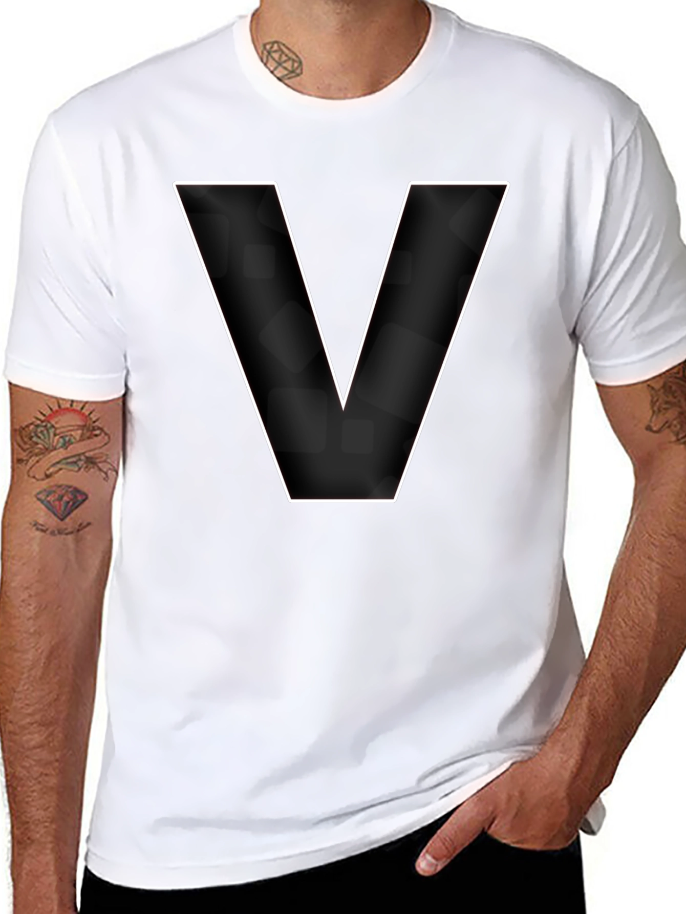 Bold Letter V Black Graphic T-Shirt