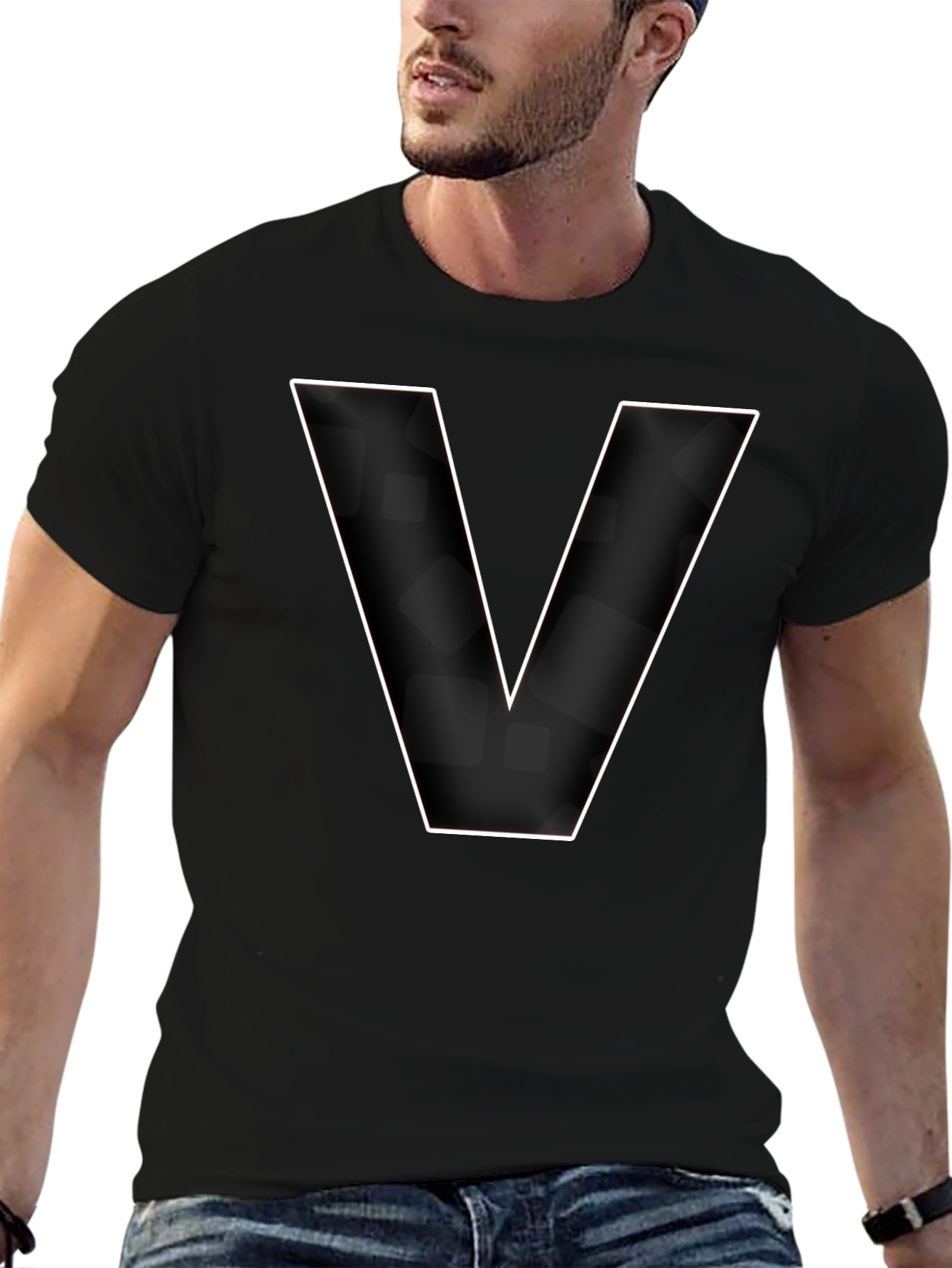 Bold Letter V Black Graphic T-Shirt