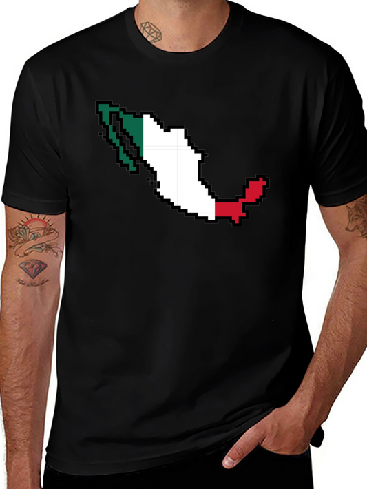 Mexico Pixel Flag T-Shirt - Black Crew Neck Tee